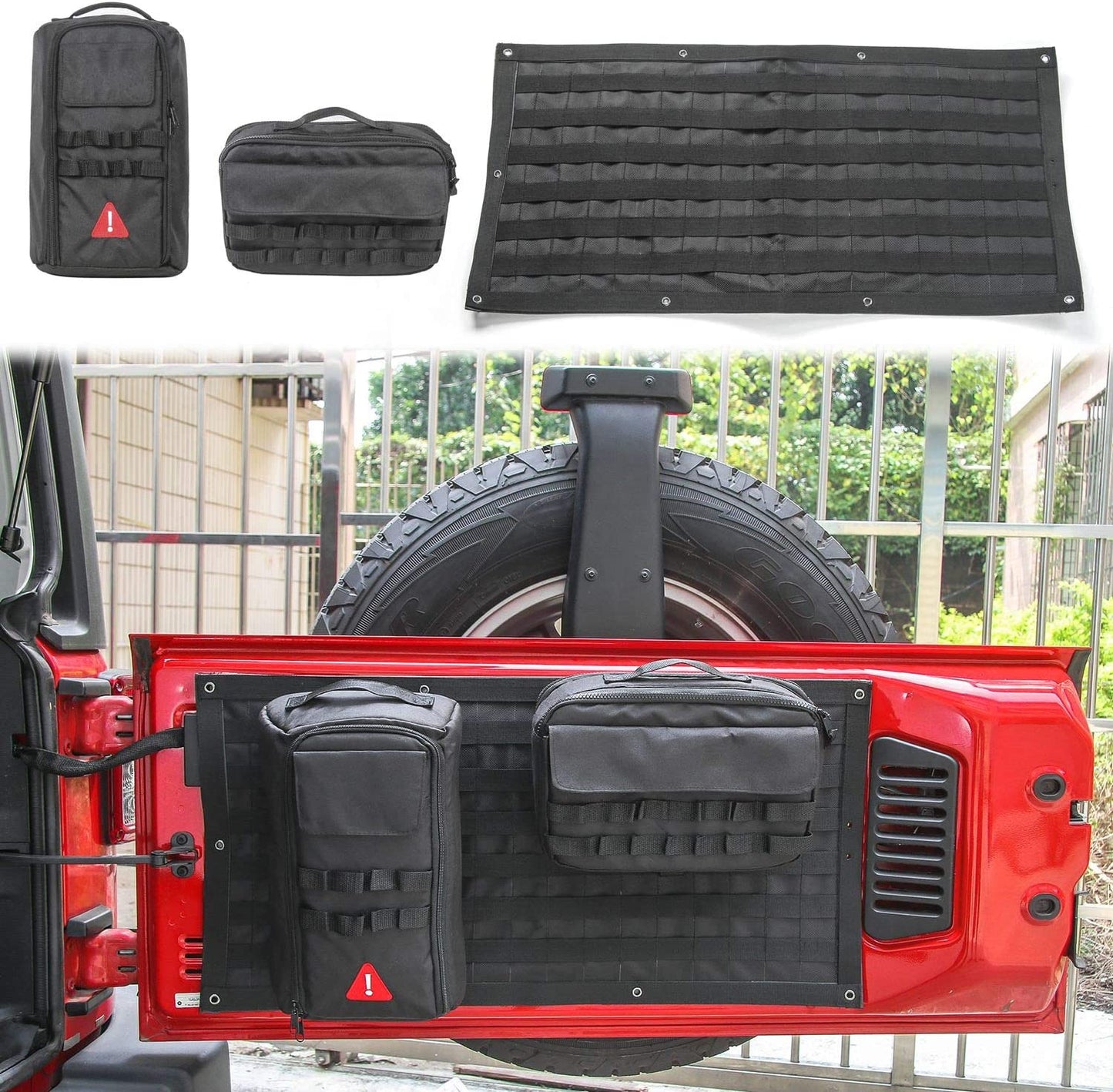 Tailgate Tool Kit Storage Bag Organizer Racks for 2007-2018 Jeep Wrangler JK JKU 2018-2019 JL JLU, Canvas, 3PCS - OMOTOR