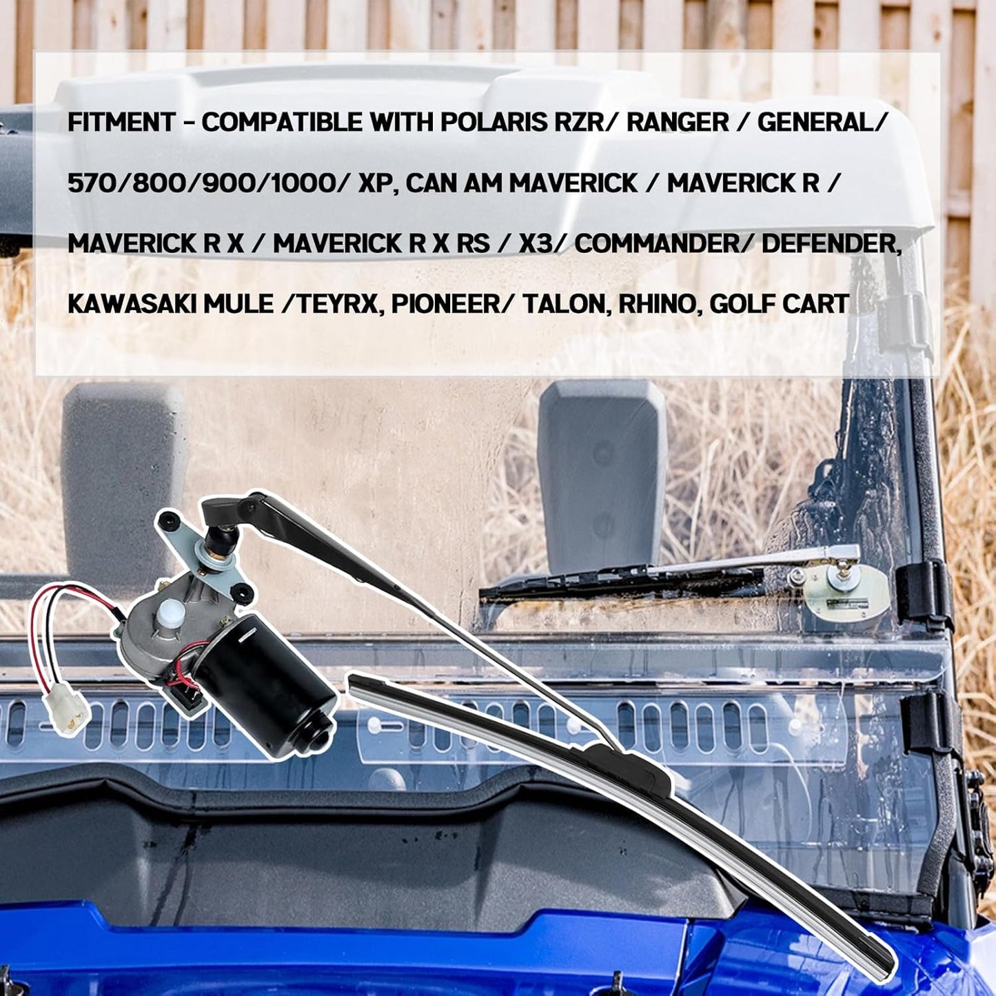 Xislet UTV Electric Windshield Wiper Kit Compatible with Polaris Ranger RZR Can Am Kawasaki Honda Pioneer Golf Cart Tractor with 12V Motor/2pcs 16inch Blades/Instructions