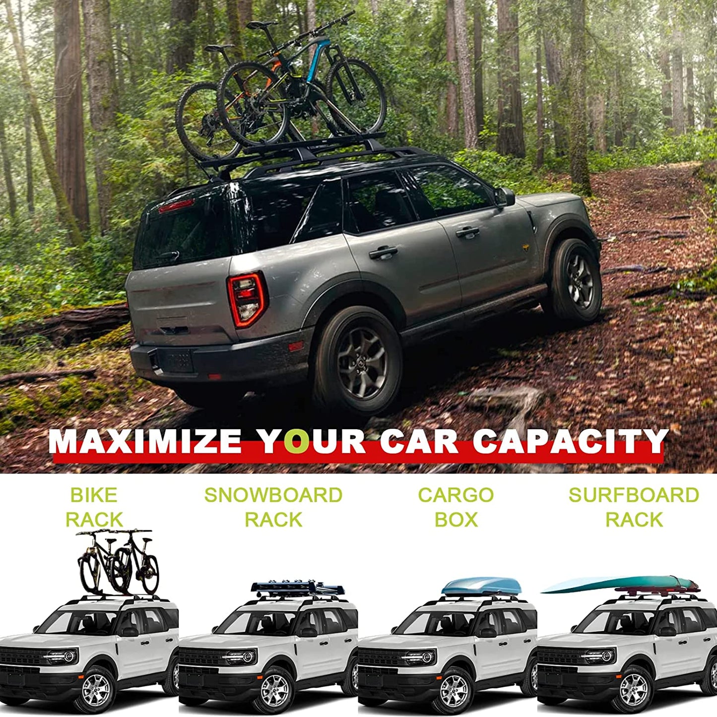 Heavy Duty 265lbs Roof Racks Cross Bars for Ford Bronco Sport Base 2021-2023 - OMOTOR