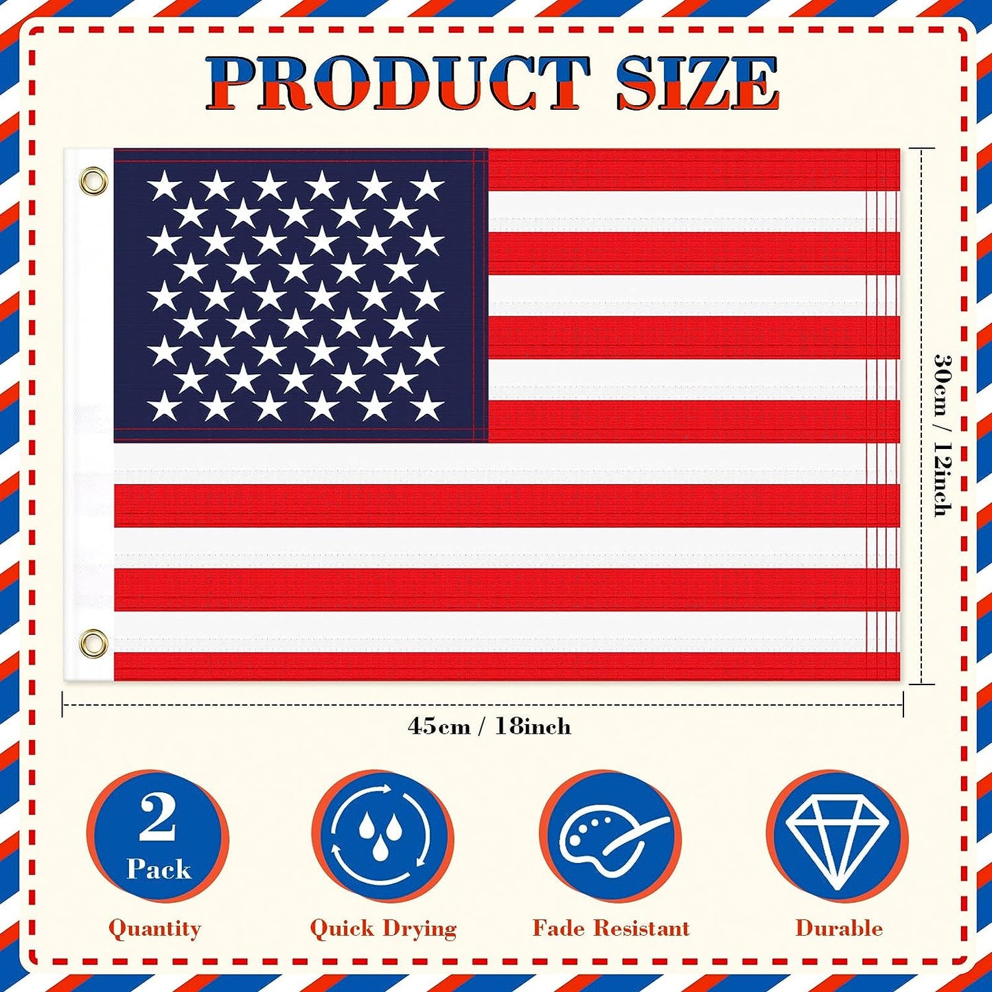 2 Pieces American Flag 12 x 18 Inch Small US Boat Star - OMOTOR