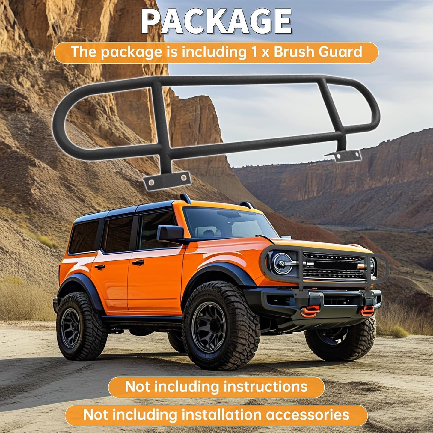 KUAFU Bull Bar Brush Guard Compatible with 2021 2022 2023 2024 Ford Bronco Front Bumper Bull Bar Black Steel Powder Coated Grille Impact Frame