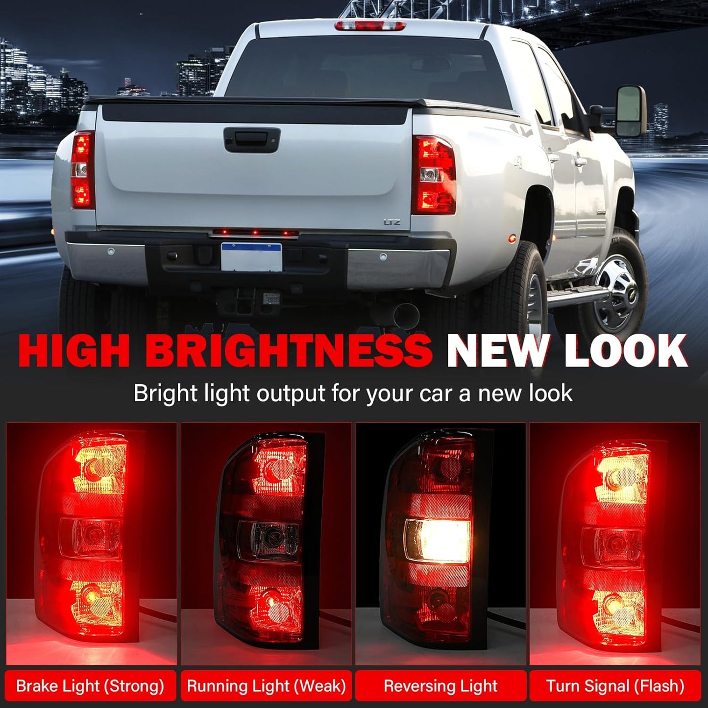 Tail Lights Assembly for Chevy Silverado 1500 2500 3500 2500HD 3500HD 2007 2008 2009 2010 2011 2012 2013 2014 Rear Brake Turn Signal Left Driver Right Passenger Taillights, 2 Packs