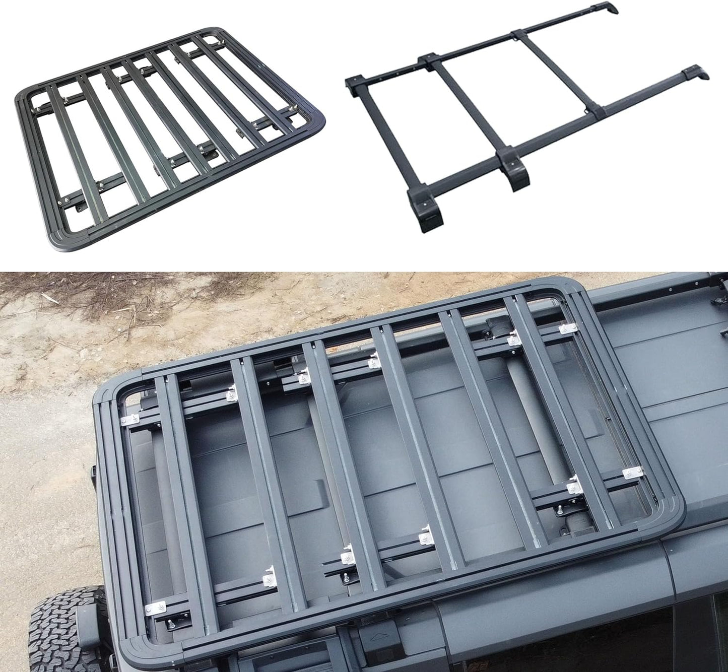 5 PCS Roof Rack Cross Bars Kit & Cargo Basket for 2021 2022 2023 2024 Ford Bronco 4Door Hard Top Rooftop Cargo Accrssories(Except Bronco Sport) - OMOTOR