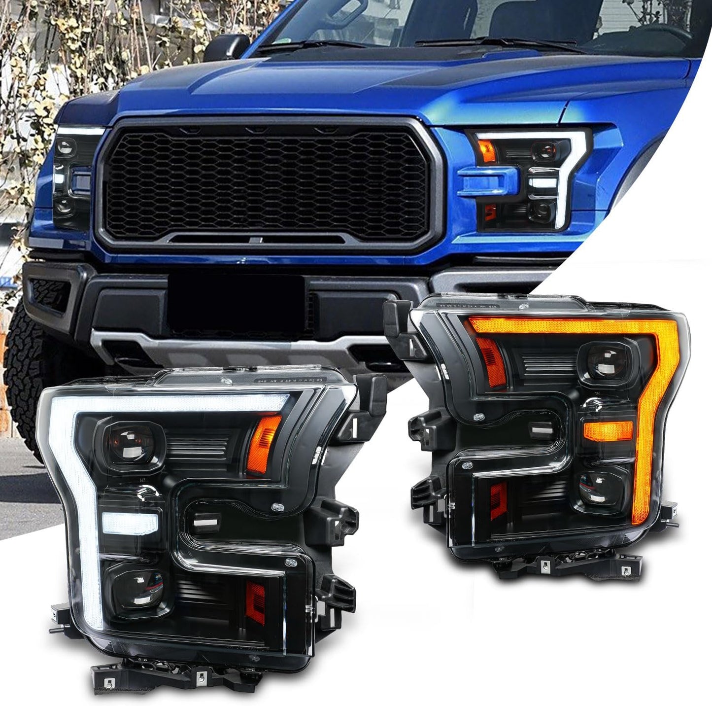 LED Headlights Assembly Compatible with 2015-2017 Ford F150 Pickup XL/XLT/Lariat/King Ranch/Platinum/Limited F150 Raptor 2017-2020