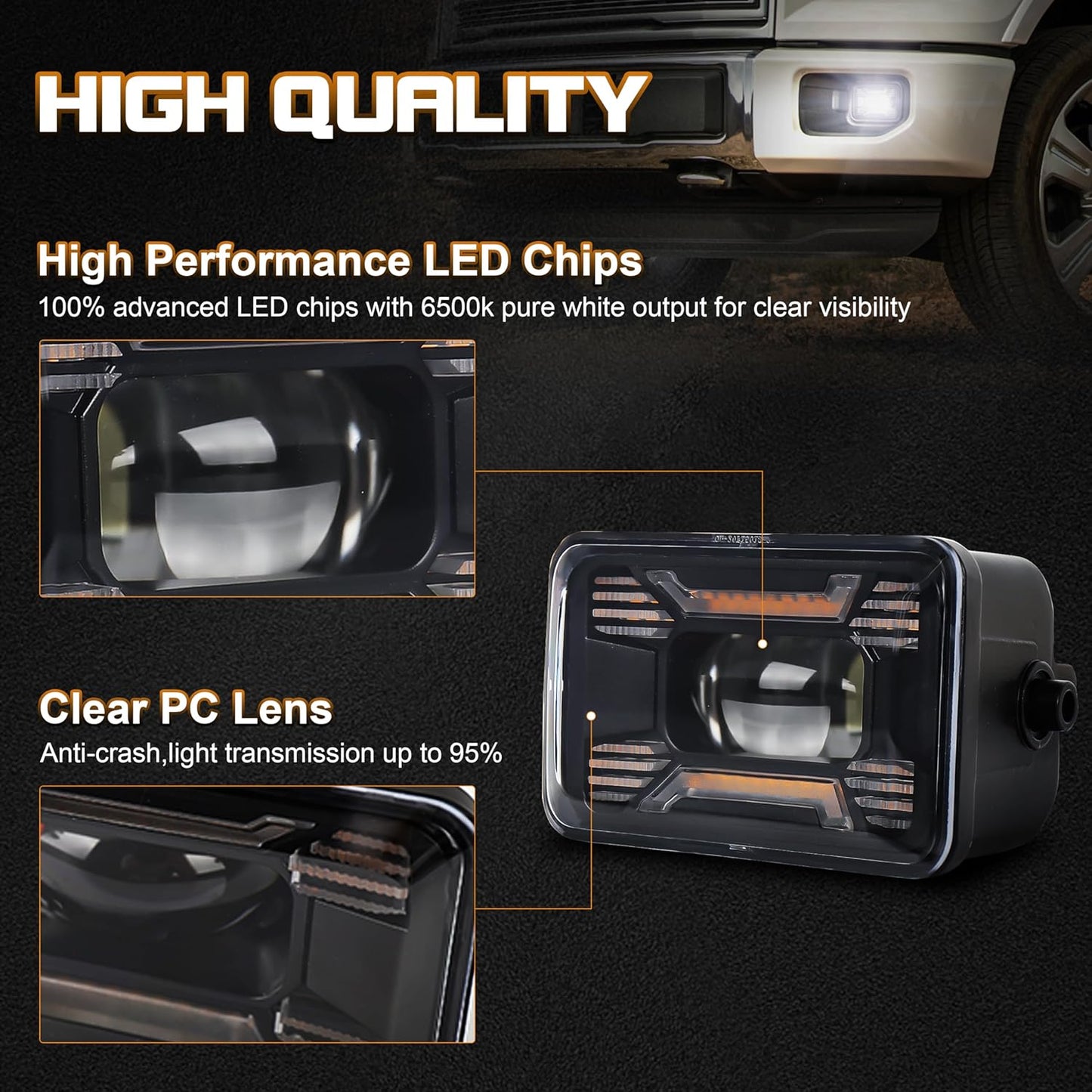 LED Fog Lights F150 Fog Lights with Amber DRL/Turn Signal Rectangular Fog Lights Assembly kit Compatible with Ford F150 2015-2020 Super Duty 2017-2018 1Pair
