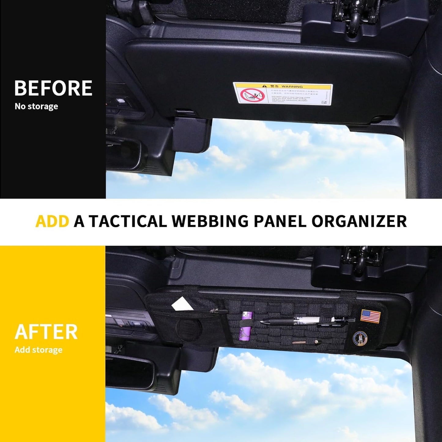 Tactical Sun Visor Organizer Visor Storage Compatible with 2021 2022 2023 2024 2025 Ford Bronco 2/4 Door Accessories Car Sun Visors Sunglasses Holder Webbing Molle Panel, 2x Driver Passenger