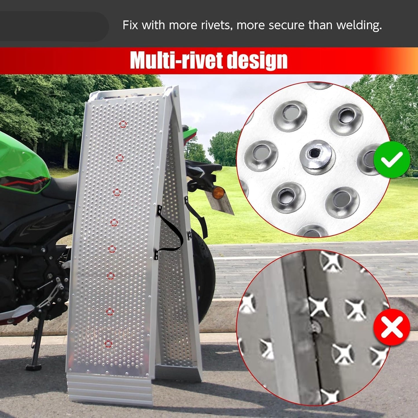 7.5'L × 11" W Folding Loading Ramp, 750 lbs Capacity, Aluminum Portable ATV UTV Ramp/Motorcycle Ramp/Truck Ramp for Dirt Bikes,Carts,Trucks,Lawn Mowers,Snow Blowers Pickup,1 PC Silver - OMOTOR