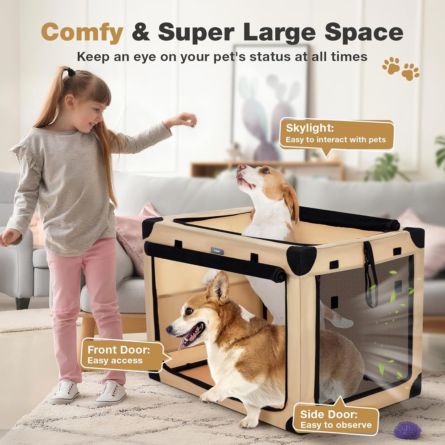 26 Inch Collapsible Travel Dog Crate for Medium Dogs, Portable 4-Door Foldable Soft Kennel with Mat and Durable Mesh Windows for Car & Outdoor, with Storage Bag