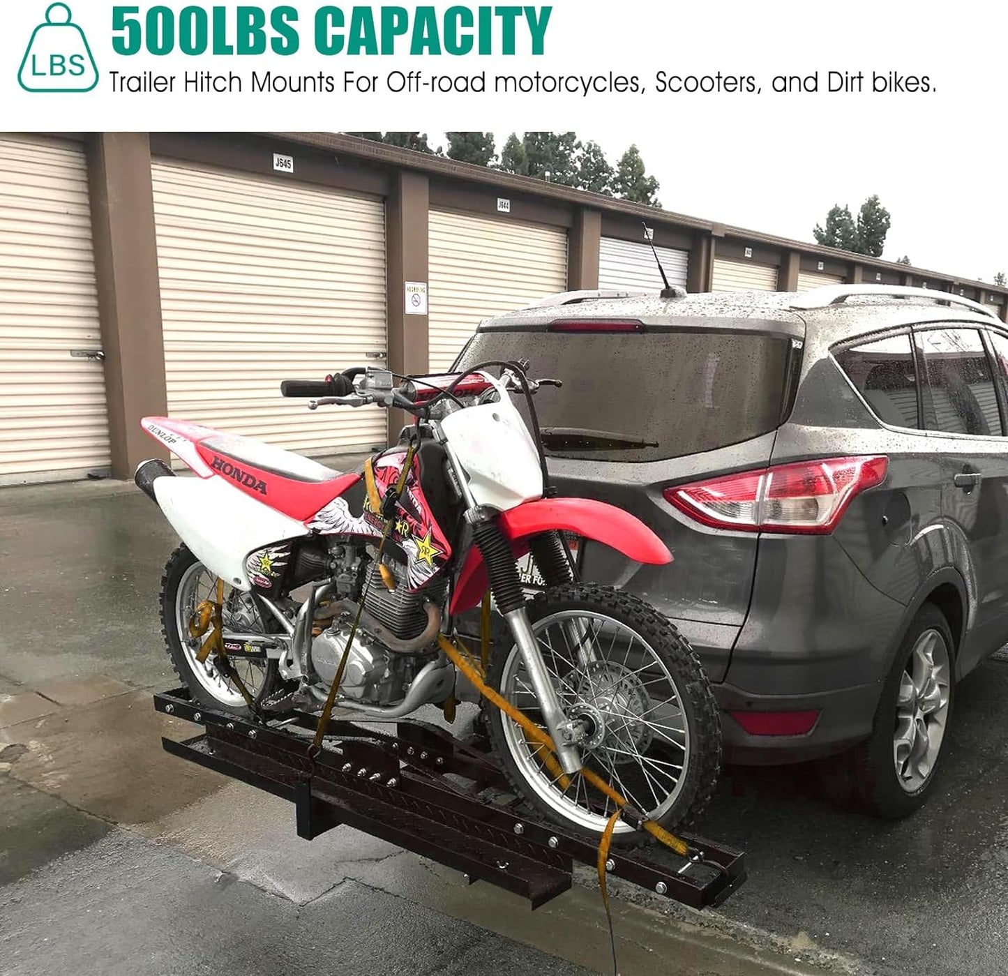 Motorcycle Hitch Carrier 500LBS, Heavy Duty Dirt Bike Hauler Hitch Mount Rack with Tie-Down Strap and Hitch Tightener, 2" Receiver - OMOTOR