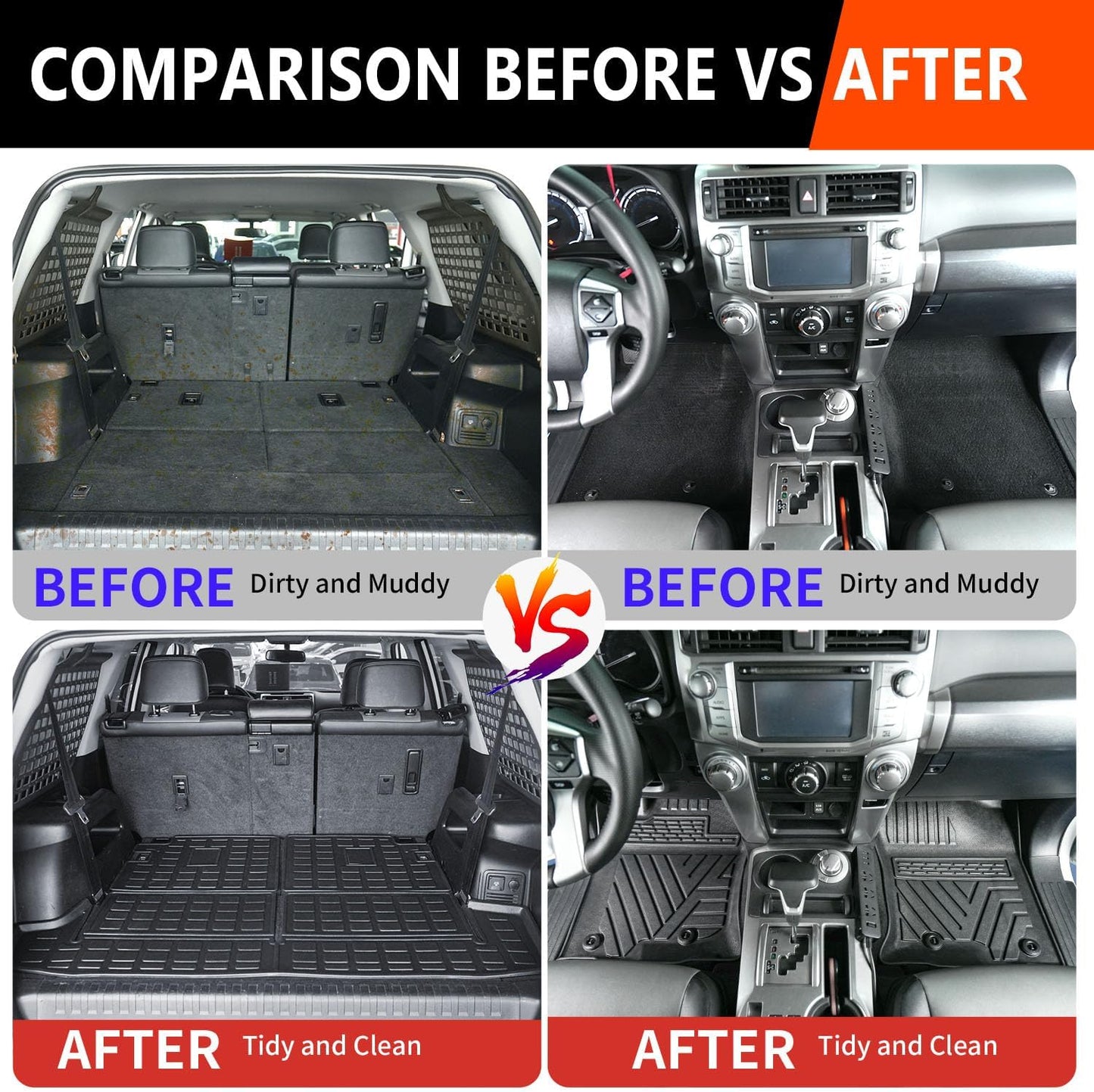 Floor Mats Compatible with 2013-2024 Toyota 4Runner 7-Seat Backrest Mat TPE Material Cargo Liner Replacement for 2013-2023 Toyota 4Runner Accessories (Cargo Mat+3rd Backrest Mat+Floor Mat) - OMOTOR