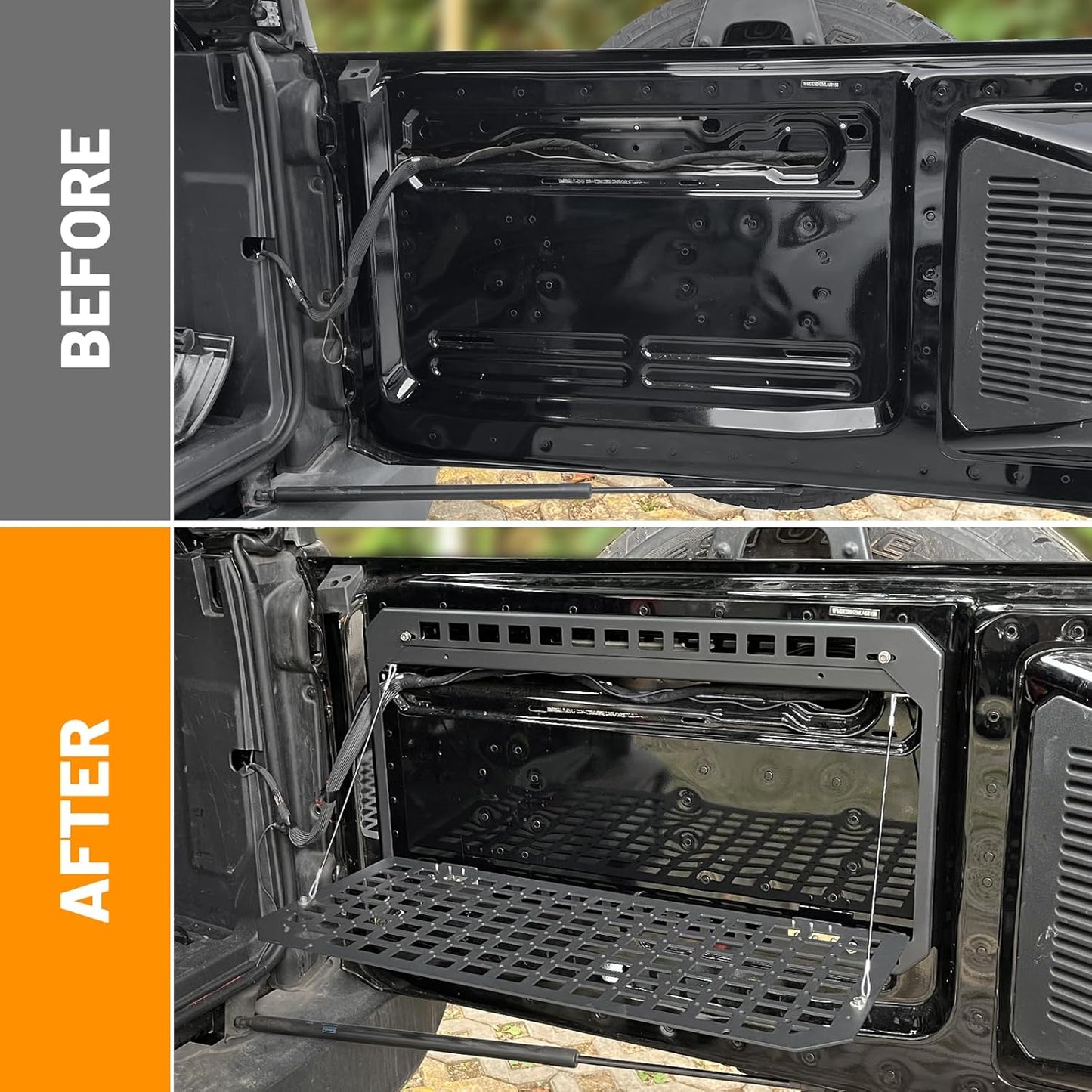 MAIKER OFF ROAD Tailgate Table Rear Foldable Cargo Shelf Aluminum Alloy Storage Shelf MOLLE Panel for Ford Bronco 2021-2024