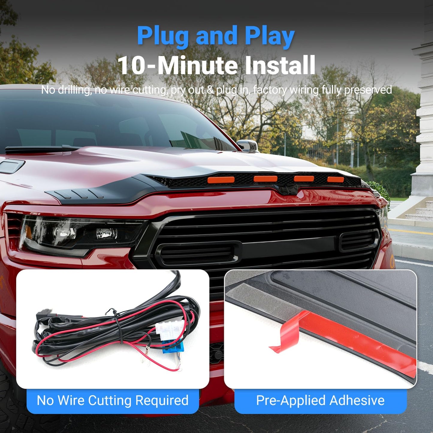 Hood Protector with LED Light Compatible with 2019-2026 Dodge RAM 1500