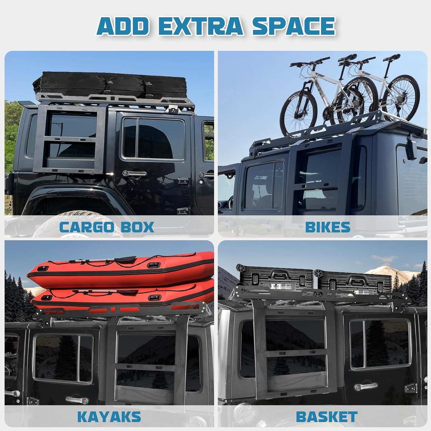 Roof Rack fit for Jeep Wrangler JL 2018-2025 4 Door w/Double Ladders Roof Rack Cargo Basket Luggage Carrier Heavy Duty Steel Cargo Storage Carrier (You Will get 2 Packages)