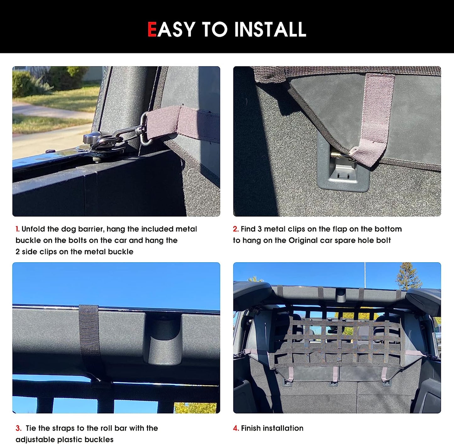 Dog Barrier Net for Ford Bronco 4 Doors, Pet Barrier Mesh Divider Restraint Car Trunk, Suitable for Medium, Large Pets, Foldable for Easy Storage - OMOTOR