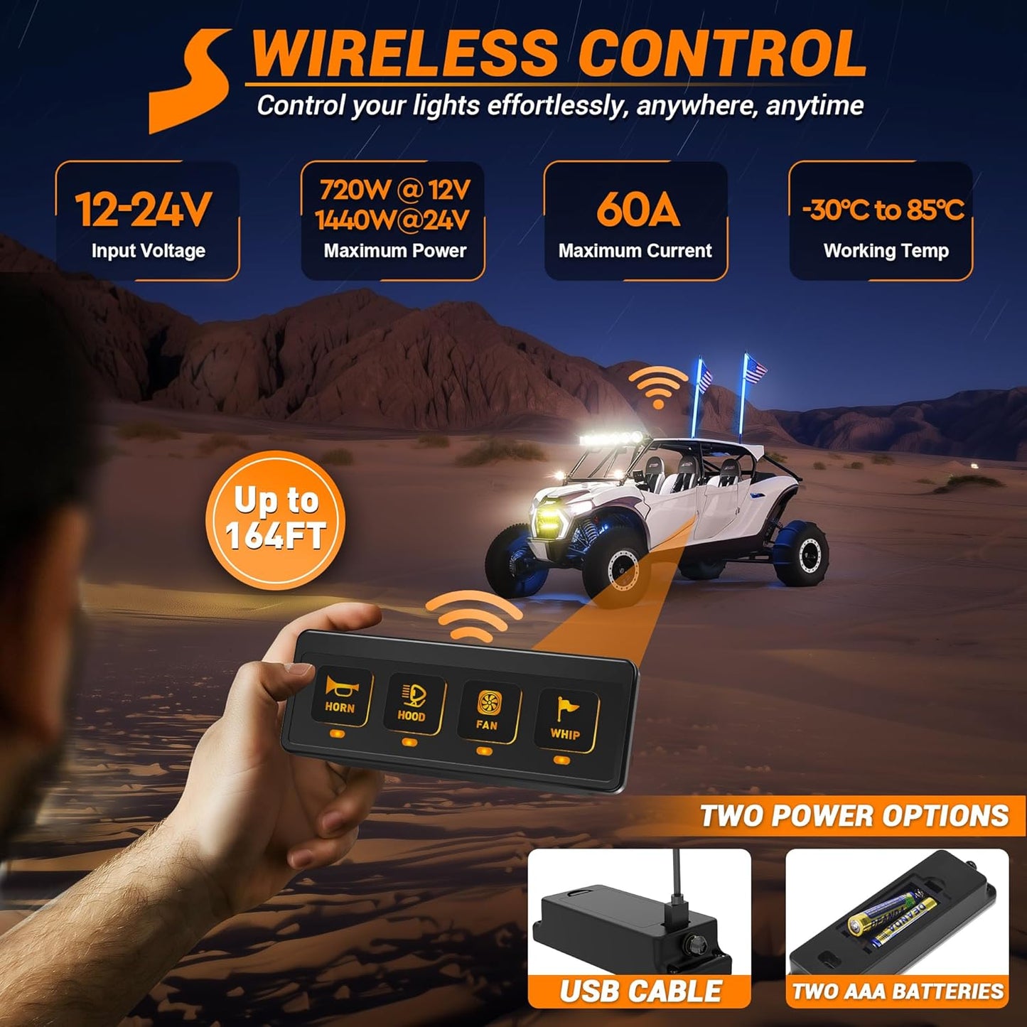 4 Gang Wireless Switch Panel, 12V 60A Auxiliary Car Swtich Panel, Universal Circuit Control Relay System Box with 4 Light Modes Memory Function for Car Truck UTV ATV Boat RV Off-Road