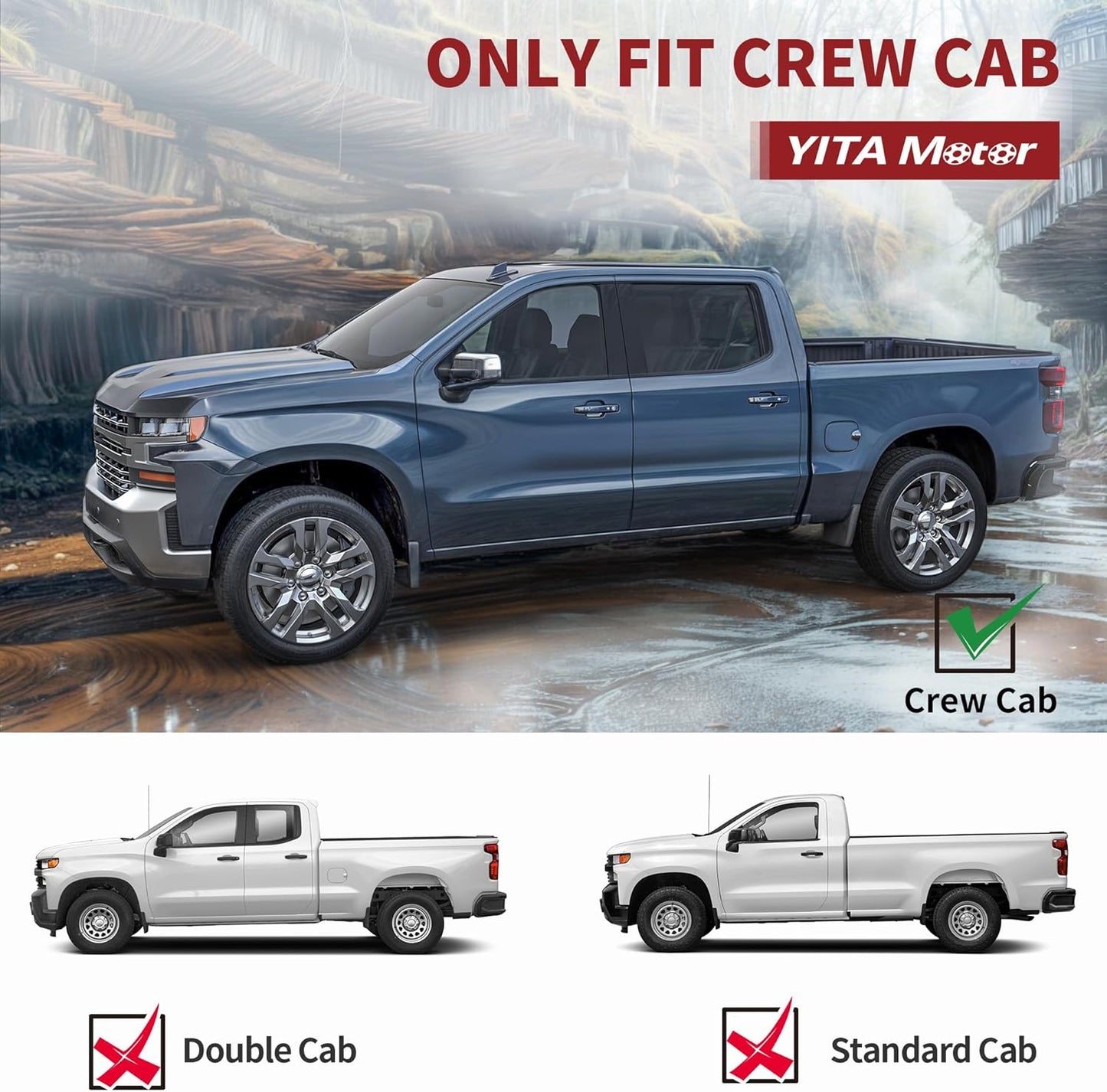 YITAMOTOR 6 Inches Running Boards Compatible with 2019-2025 Chevy Silverado/GMC Sierra 1500 Crew Cab, 2020-2025 2500HD 3500HD Crew Cab Side Steps Textured Black Nerf Bars(Excl. 2019 1500 LD)