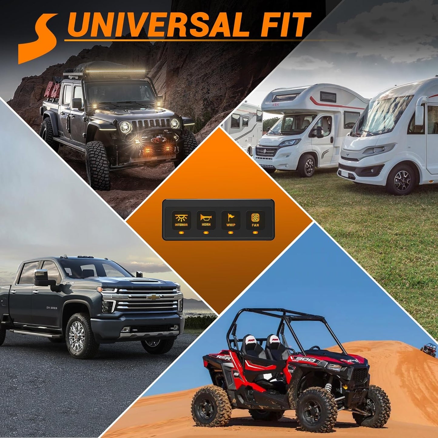 4 Gang Wireless Switch Panel, 12V 60A Auxiliary Car Swtich Panel, Universal Circuit Control Relay System Box with 4 Light Modes Memory Function for Car Truck UTV ATV Boat RV Off-Road