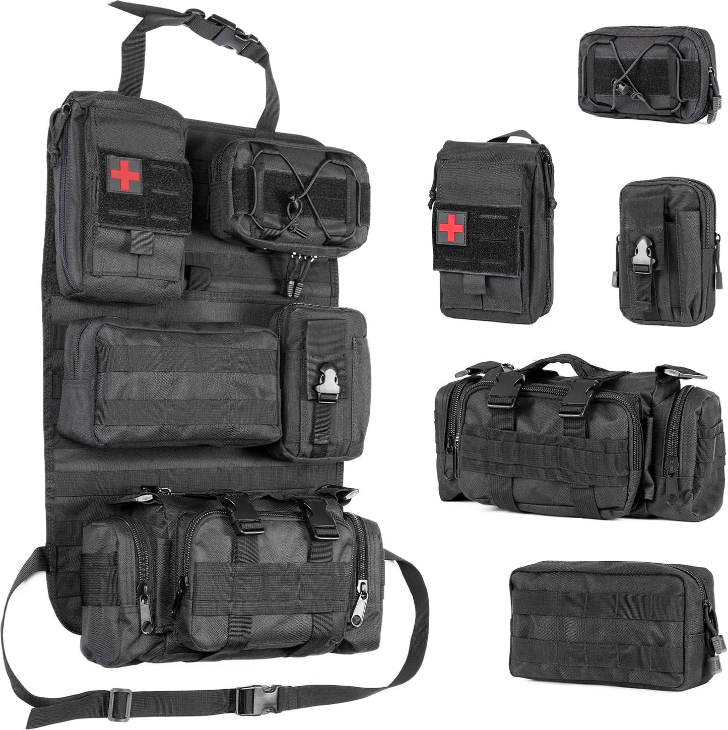 Universal Tactical Car Seat Back Organizer Patrol Bag Tactical Molle Vehicle Organizers with 5 Detachable Molle Pouches Multi-function Designed - OMOTOR