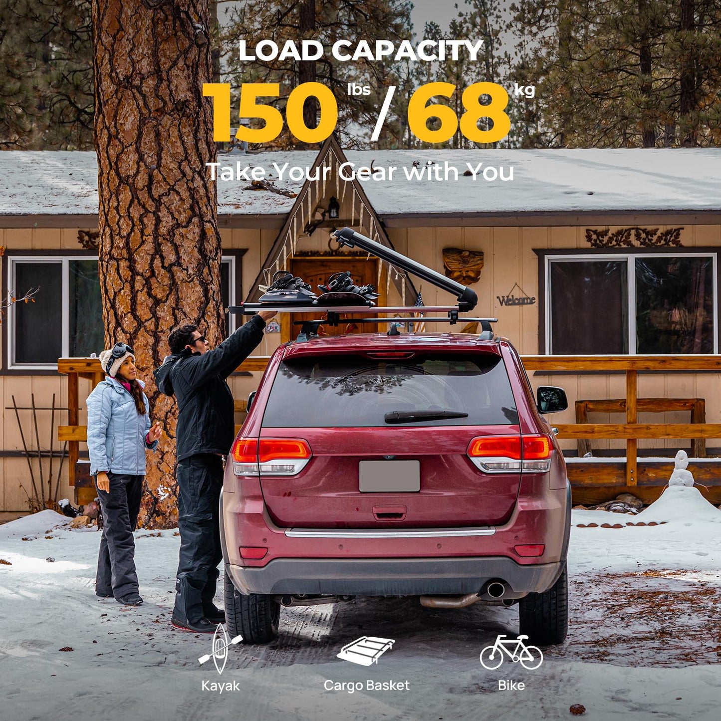 Roof Rack Cross Bars Compatible with Jeep Grand Cherokee Altitude & SRT & Trackhawk with Roof Black Moldings 2011-2022, Aluminum Crossbar Replacement with Lock for Roof Cargo Kayak Skiboard - OMOTOR