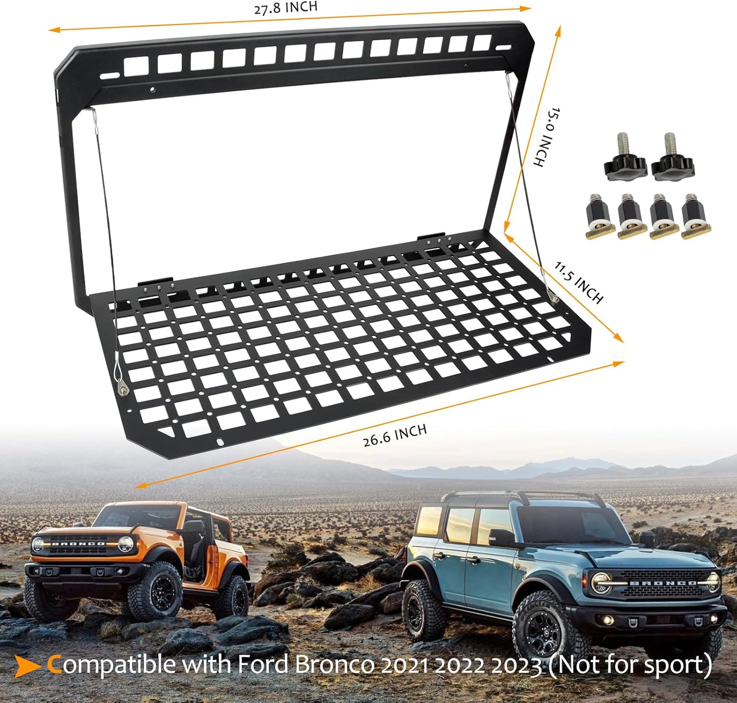 MAIKER OFF ROAD Tailgate Table Rear Foldable Cargo Shelf Aluminum Alloy Storage Shelf MOLLE Panel for Ford Bronco 2021-2024