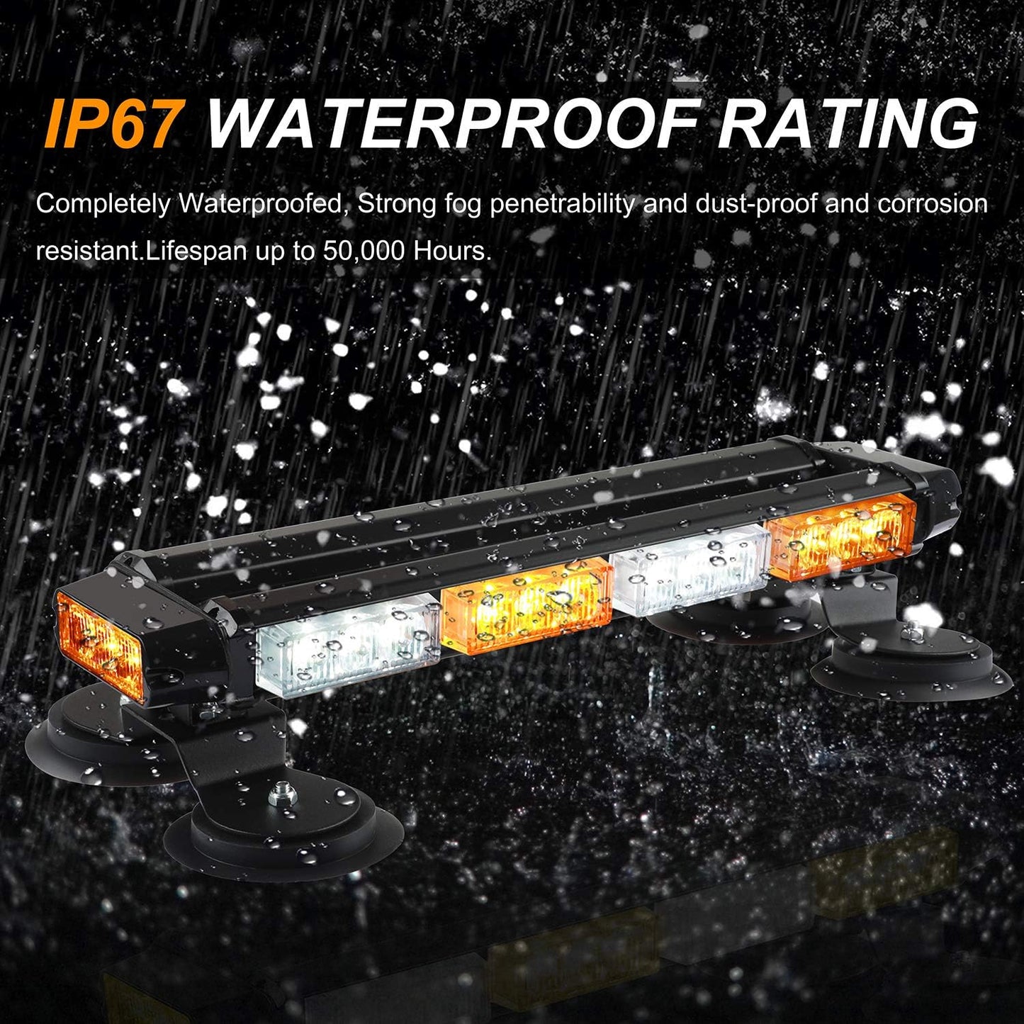 30 LED Strobe Flashing light Bar, High Intensity Emergency Hazard Warning Safety Beacon Light w/Magnetic Base 16ft Cord for Car Trucks Trailer Roof Safety(Amber White Amber White) - OMOTOR