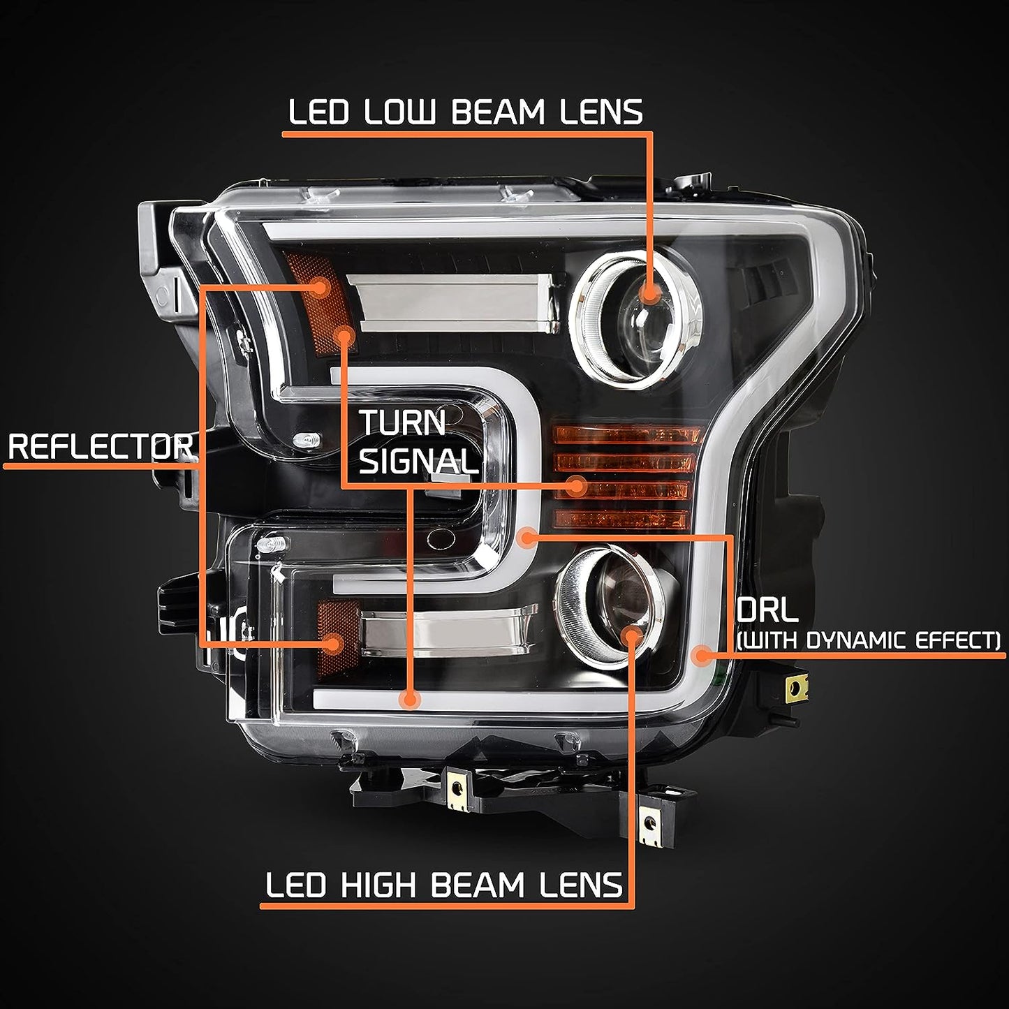 Full LED Headlights for F150 2015 2016 2017, LED Projector Head Lamps with Switchback DRL Dynamic Animation Sequential Turn Signal for Ford F-150 2015-2017 (2PCS, Driver & Passenger Side) - OMOTOR