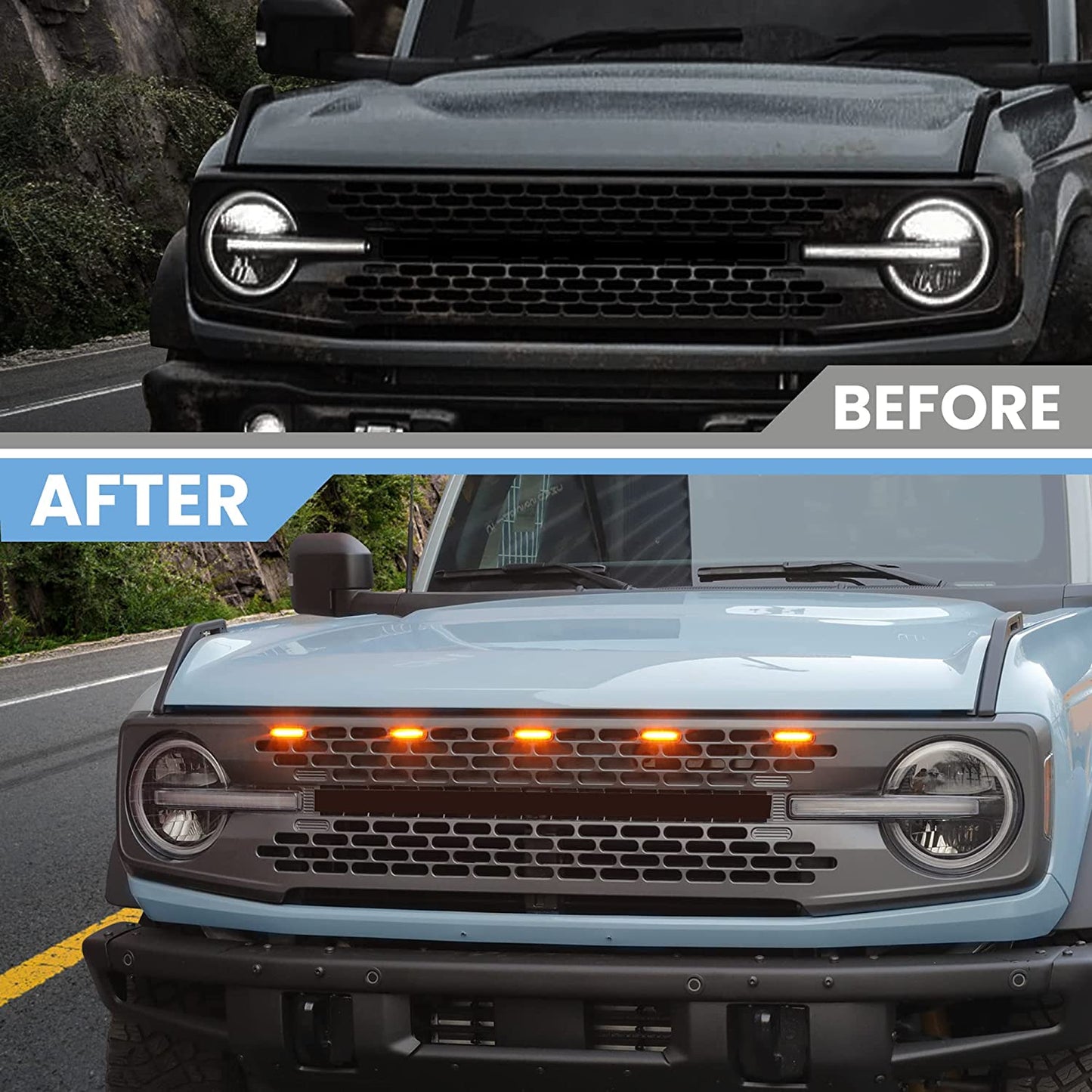 5 PCS Led Amber Grill Lights with Fuse Compatible with Ford Bronco 2021 2022 2023 Grille - OMOTOR