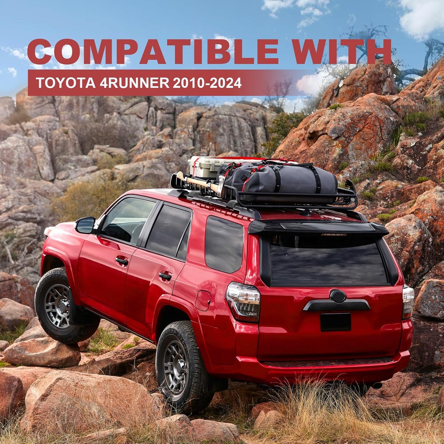 260lbs Roof Rack Cross Bars Compatible with Toyota 4Runner 2010-2024 (with Raised Side Rails), Heavy Duty Anti-Theft Aluminum Lockable Roof Rails Crossbars Rooftop Luggage Racks Carrier - OMOTOR