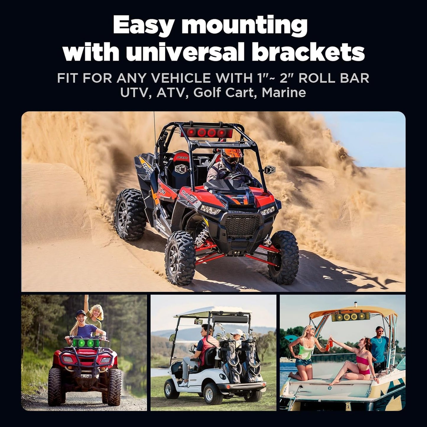 25 Inch UTV Sound Bar, ATV SoundBar Bluetooth with RGB Lighting, Amplified Powersports SXS Sound Bar, Waterproof Golf Cart Sound Bar, UTV Speakers Compatible with Polaris RZR Can-Am - OMOTOR