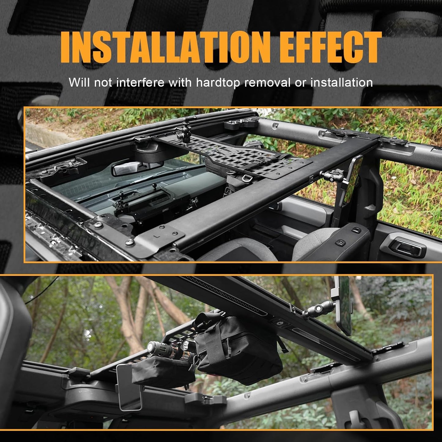 Overhead Molle Panel Compatible with Ford Bronco 2021 - 2024 4-Door Hardtop with Integrated LED Ceiling Light (Not fit Sport and 2-Door)