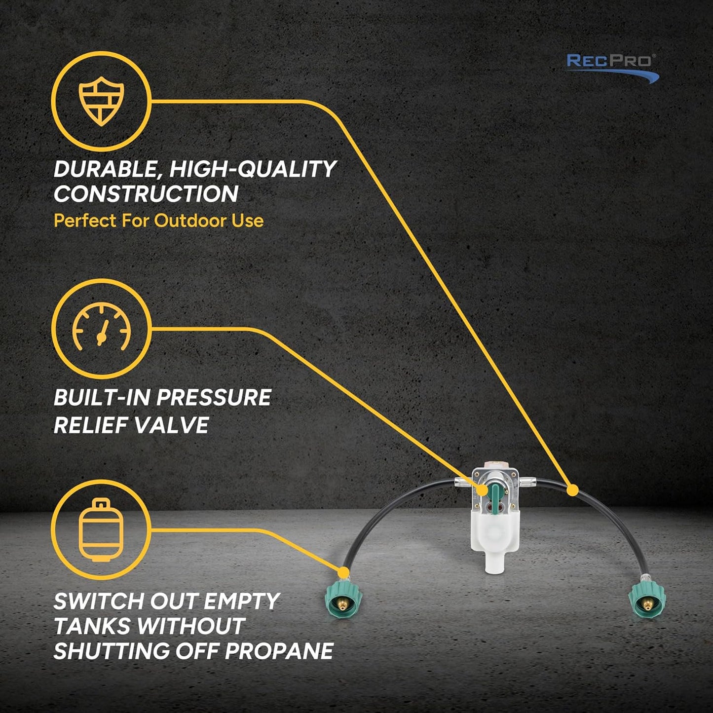 RecPro RV Propane Gas Regulator 2-Stage Auto Changeover | 11.5" Pigtail Hose Connector | 250 PSI | 287,500 BTU | Mounting Bracket & Cover | For RVs, Vans & Trailers