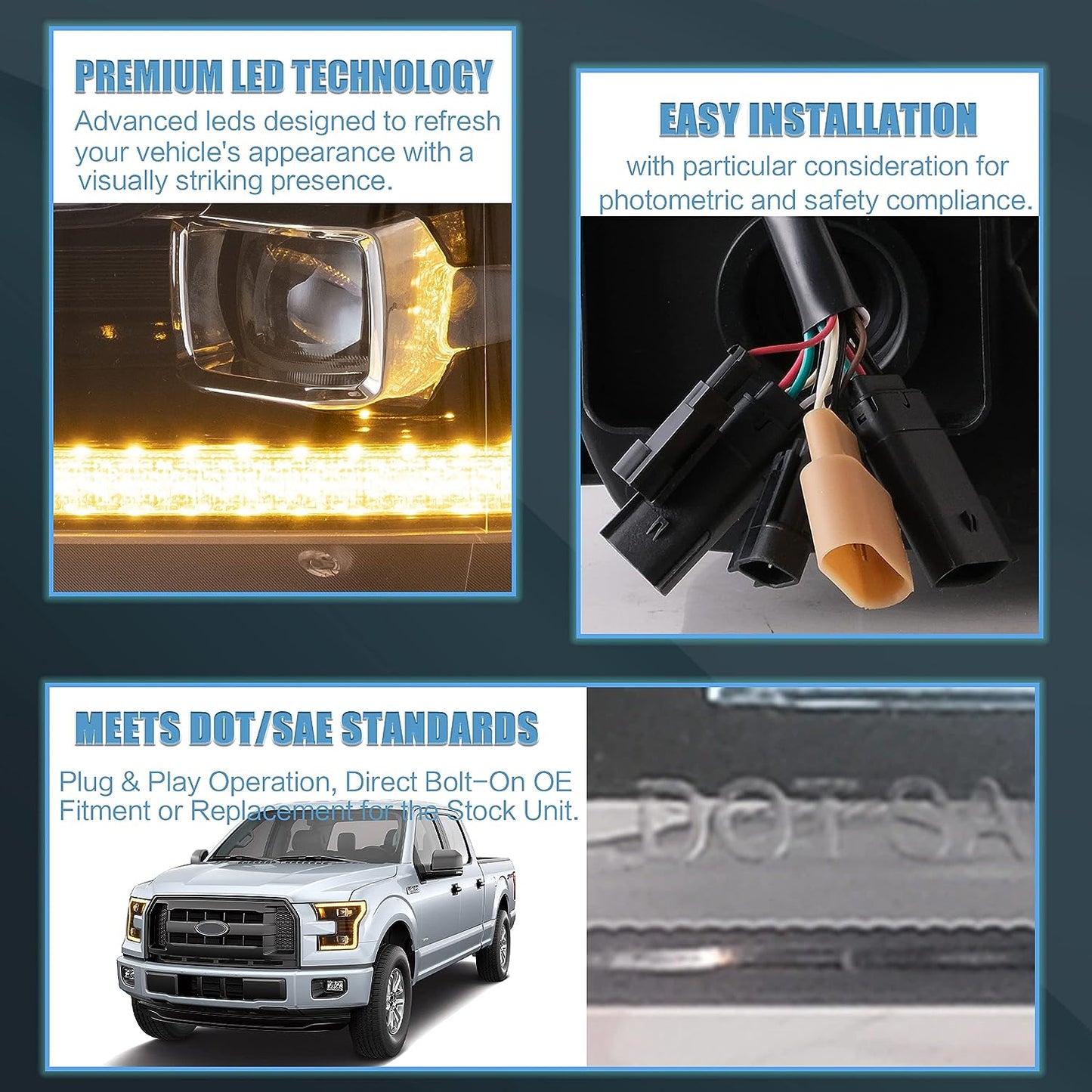 2015-2017 LED Headlight Fit for Ford F150(XL, XLT, Lariat, King Ranch, Platinum, Limited) with Startup Animation - OMOTOR