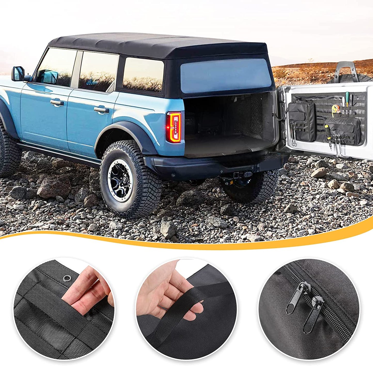 Trunk Organizer for Ford Bronco 2021 2022 2023 (4 Door) Tailgate Cargo Storage Bag Interior Accessories Set of 3 - OMOTOR