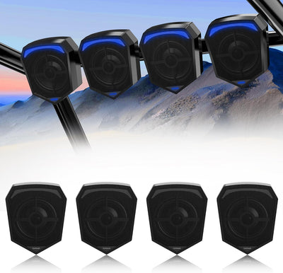 All-in-One Built-in Amplifier Waterproof 6" Full Range Bluetooth ATV RZR UTV Stereo 4 Speakers Audio Amp System,1.5 to 2" Rollcage Bar Mount Polaris 4 Wheeler Can-Am FM Radio USB