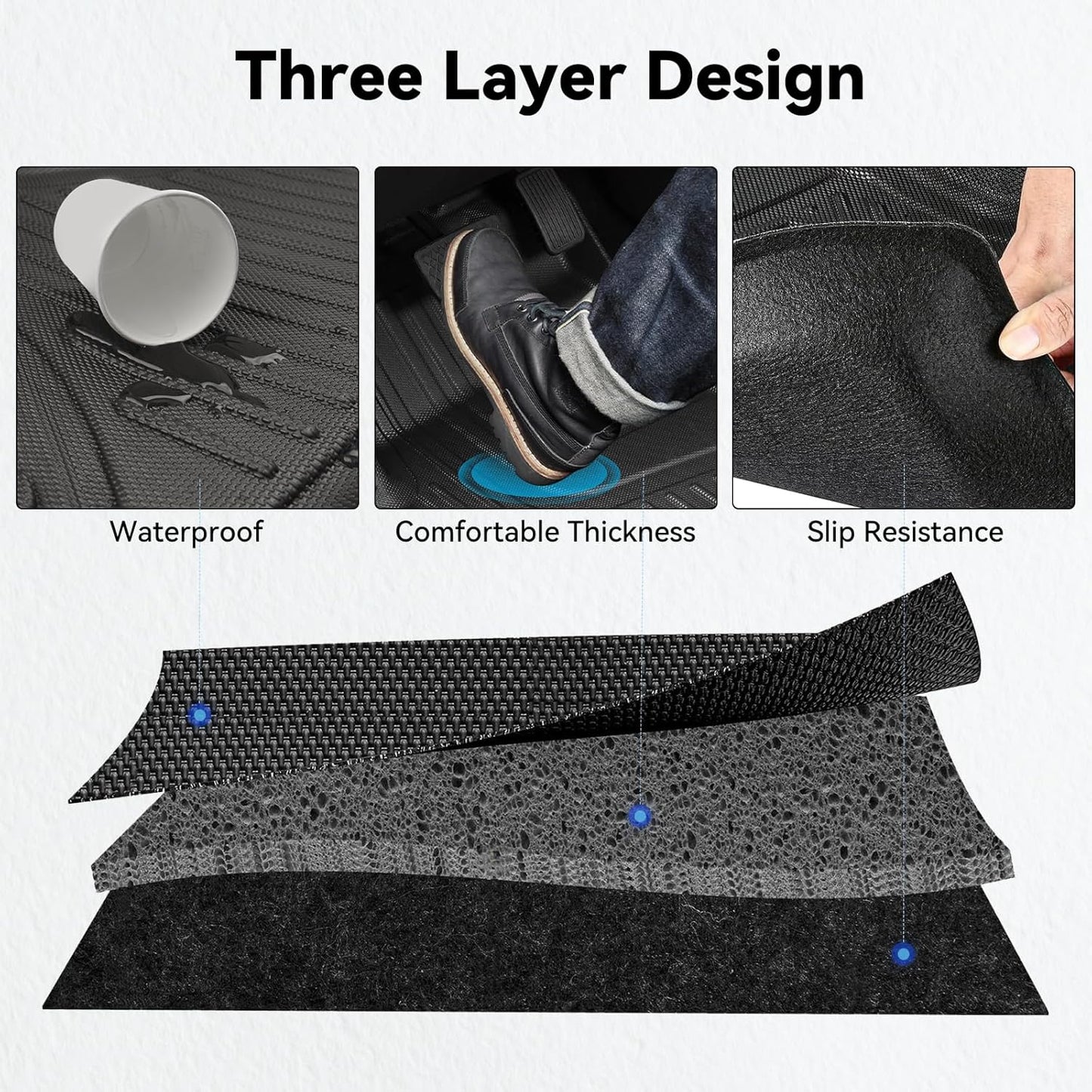 AOMSAZTO Car Floor Mats for Ford Bronco Sport 2021 2022 2023 2024 2025, All Weather Car Floor Mats, 1st & 2nd Row Full Set Floor Liners, Heavy Duty Anti Skid Car Mats, Black