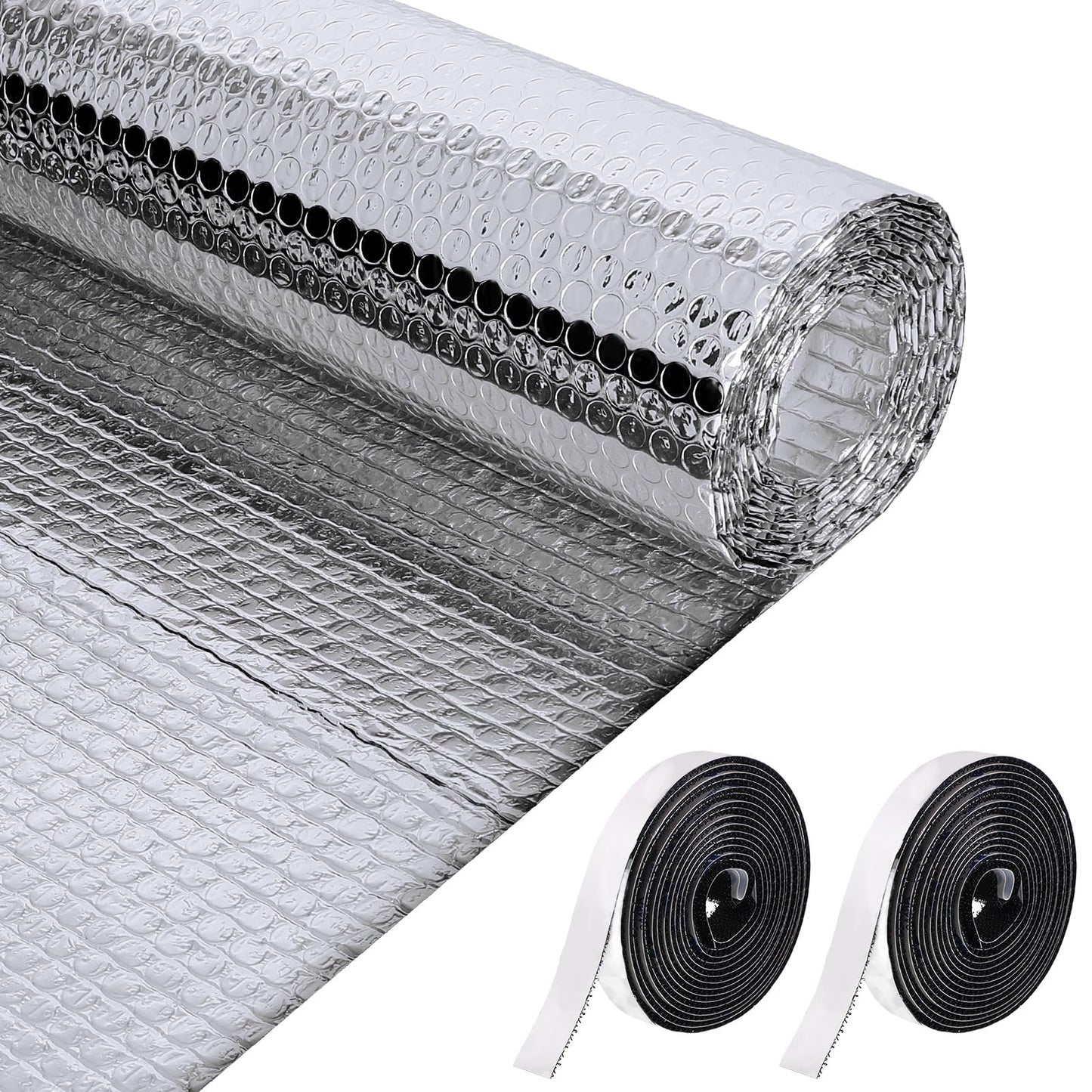 Frienda Double RV Door Window Shade Cover Blackout Reflective Insulation Roll 47x181 Inches Aluminum Foil Insulation Kit for Rv Garage Roof Door Window Skylight Shade(Silver)