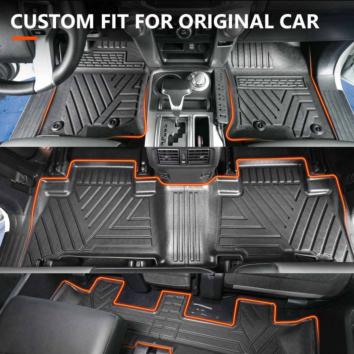Floor Mats Compatible with 2013-2024 Toyota 4Runner 7-Seat Backrest Mat TPE Material Cargo Liner Replacement for 2013-2023 Toyota 4Runner Accessories (Cargo Mat+3rd Backrest Mat+Floor Mat) - OMOTOR