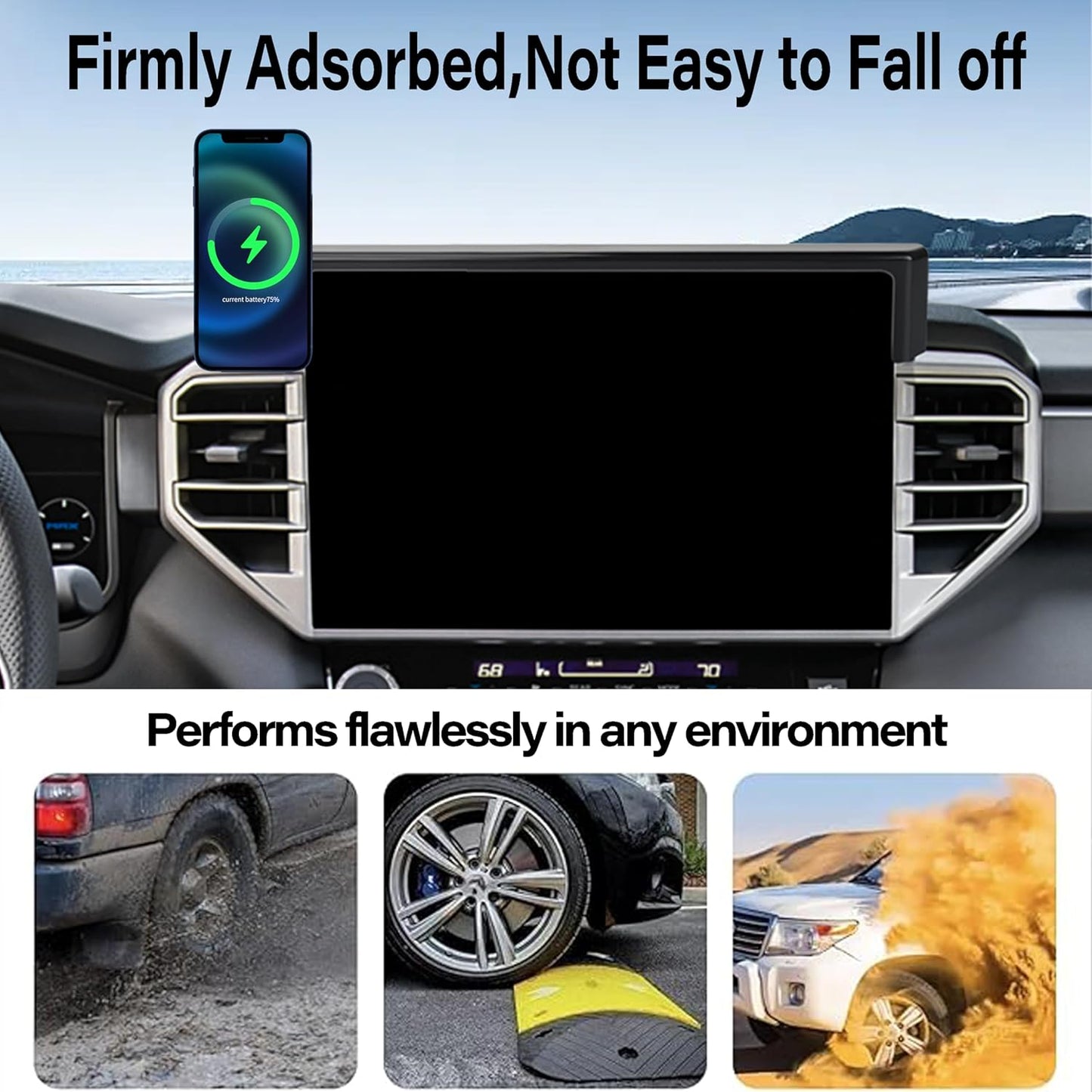 Car Phone Holder for 2022-2025 Toyota Tundra/2023 2024 2025 Toyota Sequoia Accessories 15W Fast Wireless Charger Screen Fixed Clip Cell Phone Mount Hands-Free 360 Degree Rotation(14 Inch)