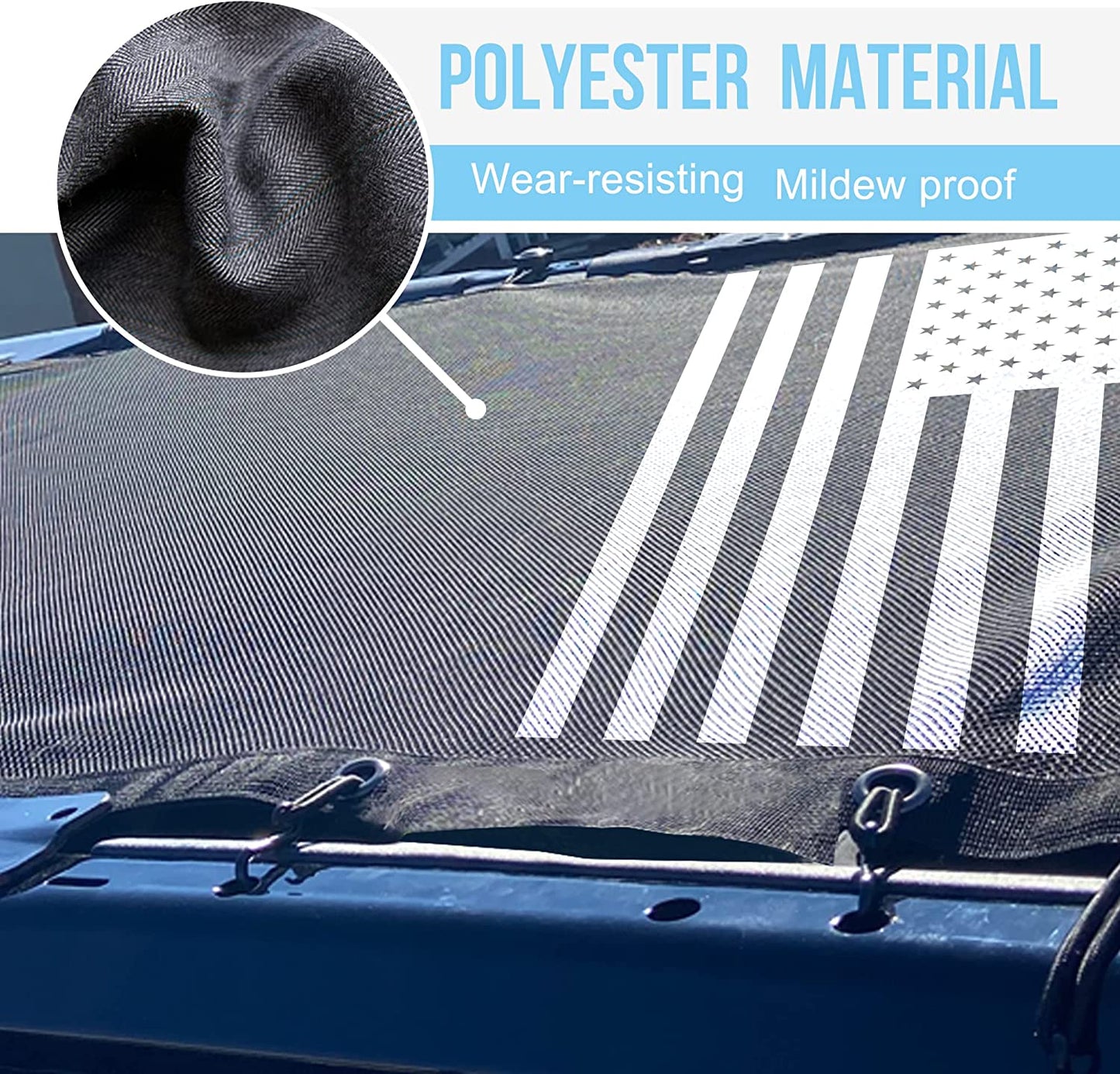 Sunshade for Ford Bronco,Mesh Sun Shade Bikini Top Cover Bimini Top for Ford Bronco Accessories 2021 2022 2023 4 Door - Blocks UV, Wind, Noise, (Flag) - OMOTOR