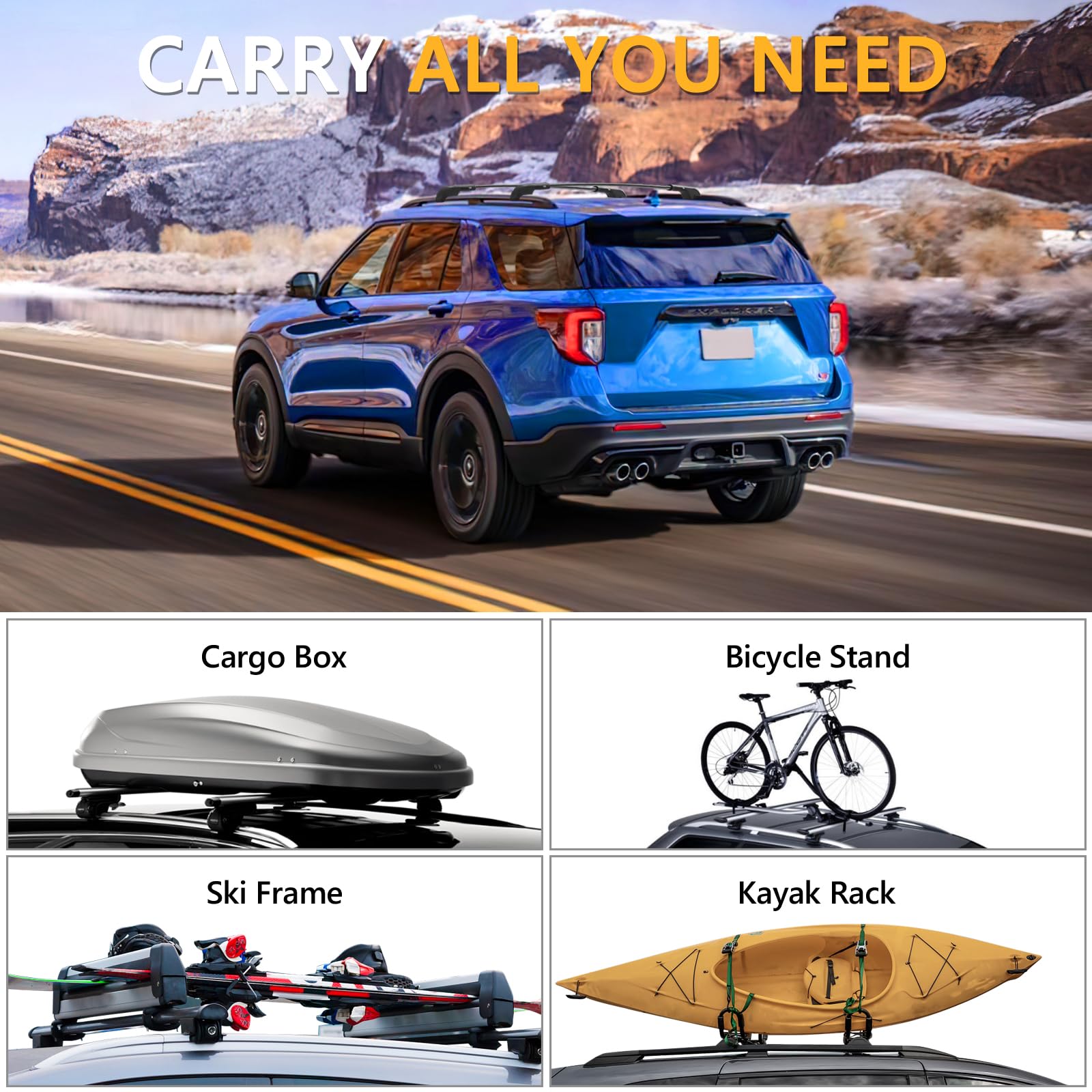 220lbs Roof Rack Cross Bars Compatible with Ford Explorer 2020-2024, Heavy Duty Aluminum Anti-Theft Lockable Metal Lock Roof Rails Crossbars Rooftop Cargo Bars Luggage Racks Carrier - OMOTOR