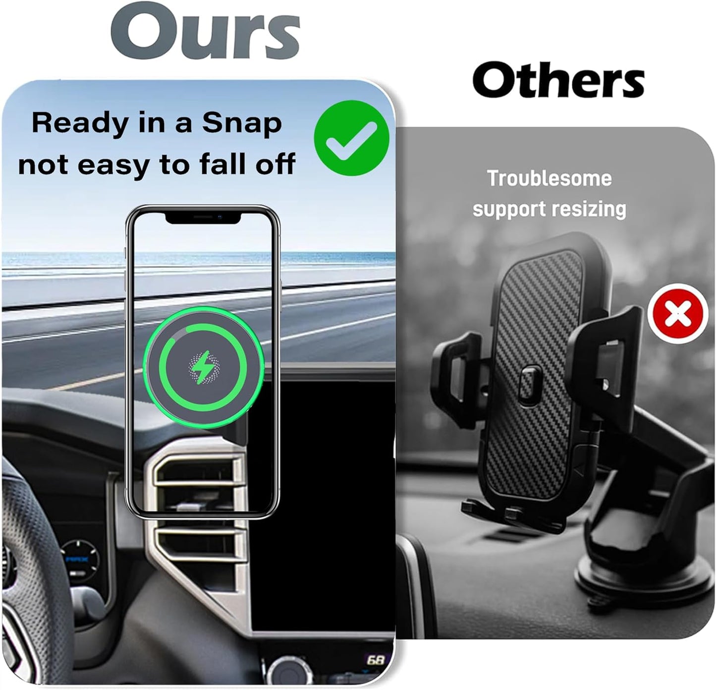 Car Phone Holder for 2022-2025 Toyota Tundra/2023 2024 2025 Toyota Sequoia Accessories 15W Fast Wireless Charger Screen Fixed Clip Cell Phone Mount Hands-Free 360 Degree Rotation(14 Inch)