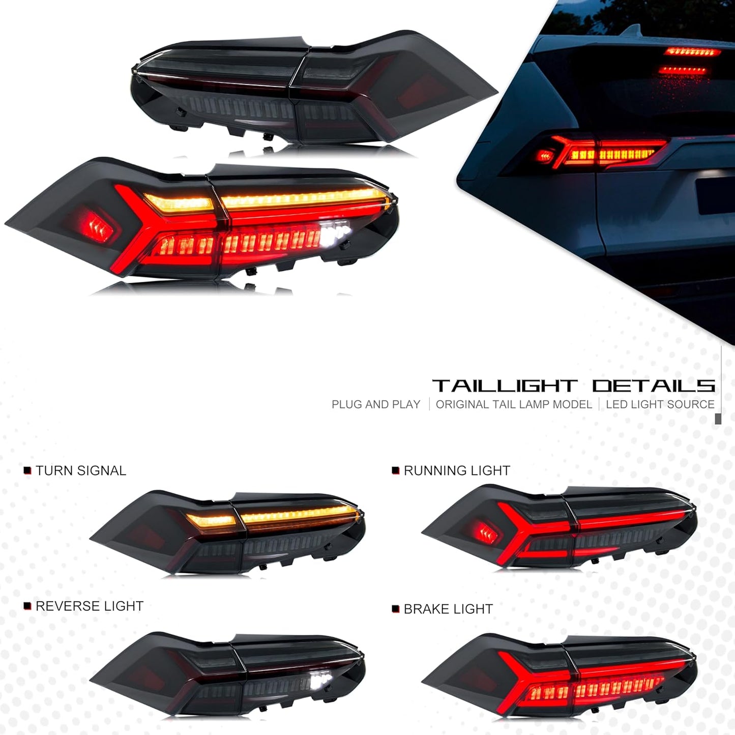 inginuity time LED Tail Lights for Toyota RAV4 2019-2024 Start-up Animation Sequential Turn Signal Rear Lamps Accessory Assembly