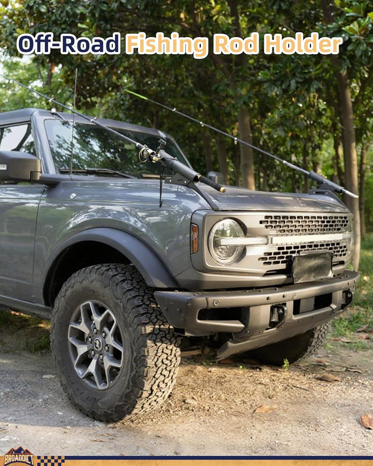 Off-Road Fishing Rod Holder, Double Rod Kit with 2 Holders fit for 2021+ Ford Bronco 2/4 Door