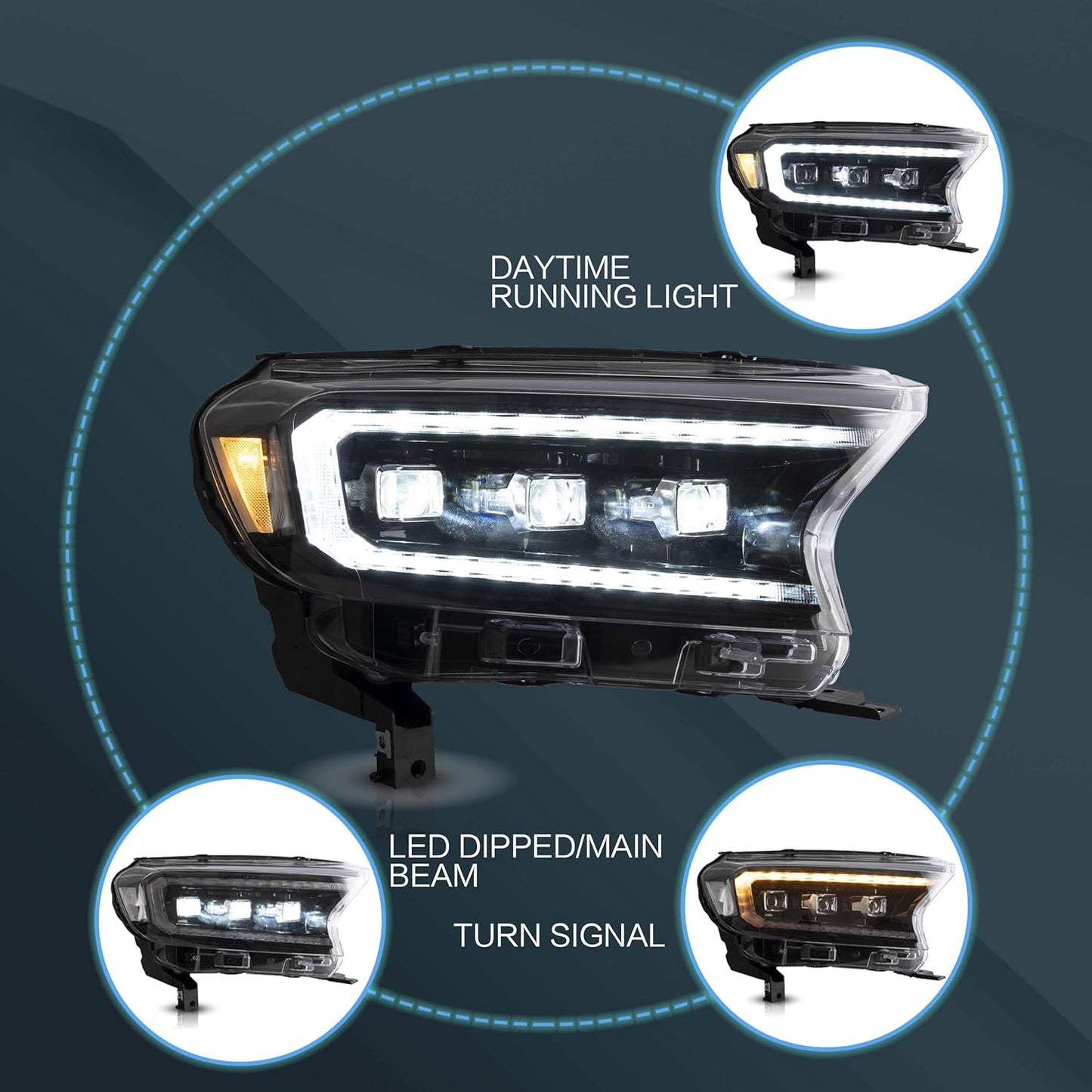 VLAND Headlights Assembly Fit for 2019-2024 Ford Ranger, with Sequential Turn Signal, Projector/Clear