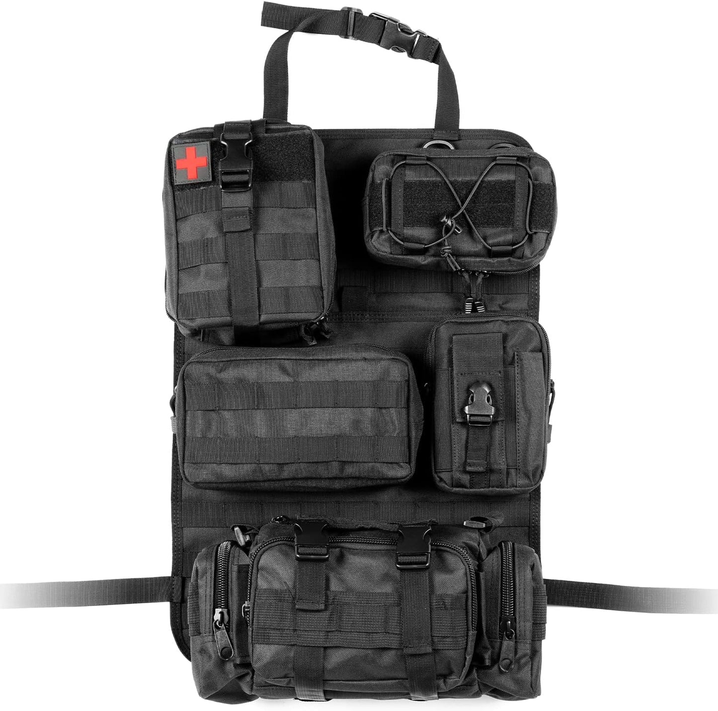 OHMU Tactical Seat Back Organizer Storage Hanger Bag with 5 Detachable Molle Pouch Vehicle Molle Panel Organizer Storage Bag Universal fits for All Vehicel