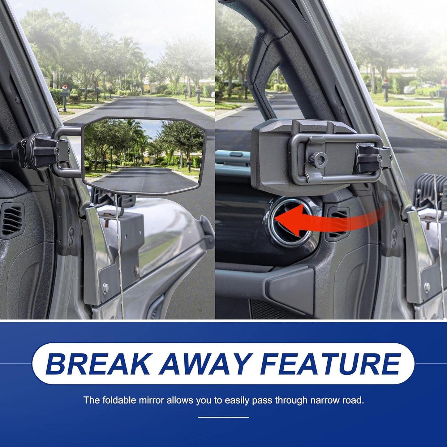 Upgraded Mirrors Doors Off Compatible with Jeep Wrangler JL JLU and Gladiator JT 2018-2023, Quick Release JL Mirror, No Wobble & Quick Removal knob(Not Fit 2024 2025) Patent Pending