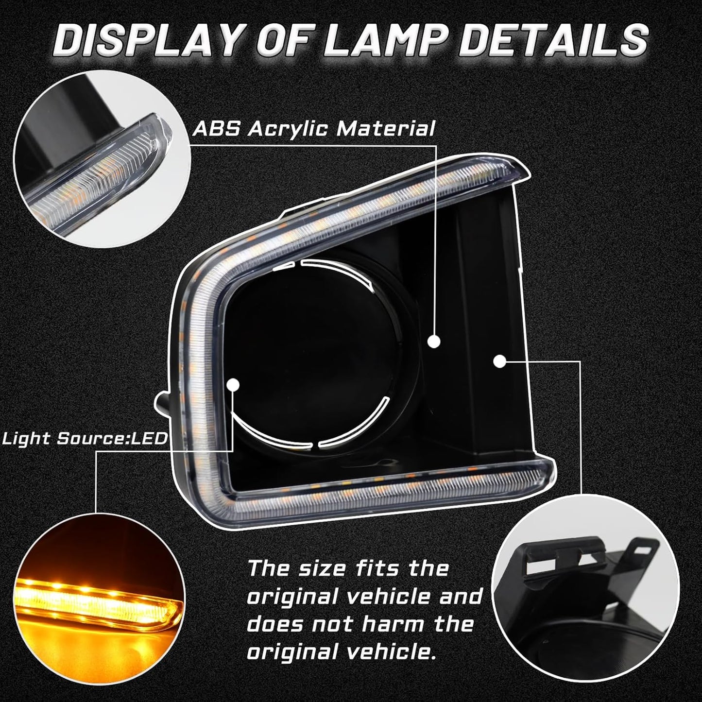 Switchback White/Amber LED Front Bumper Fog Light DRL Amber Sequential Turn Signal Feature Compatible with Toyota Tundra 2014-2021 Replacement Front Bumper Trim