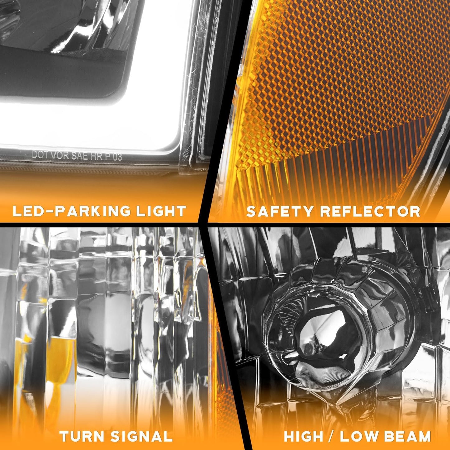 Headlight & Corner Lights for 2005-2006 Toyota Tundra Double Cab SR5/Limited & 2005-2007 Sequoia - Compatible Headlamp Set - OMOTOR