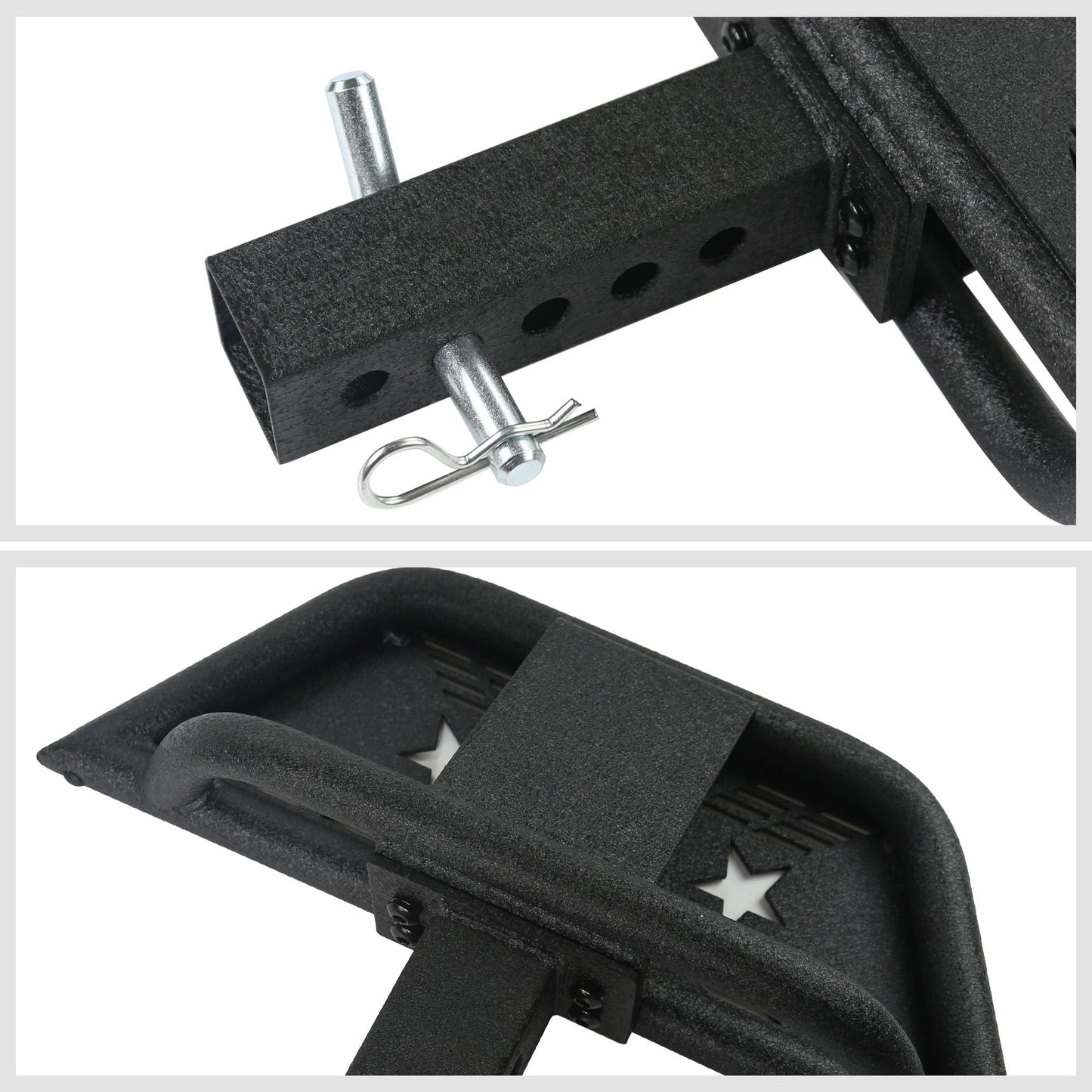 Towing Hitch Steps for 2" Hitch Receiver, Rear Trailer Hitch Bumper Guard Protector Universal Black Hitch Step Bar for Pickup Truck SUV - OMOTOR
