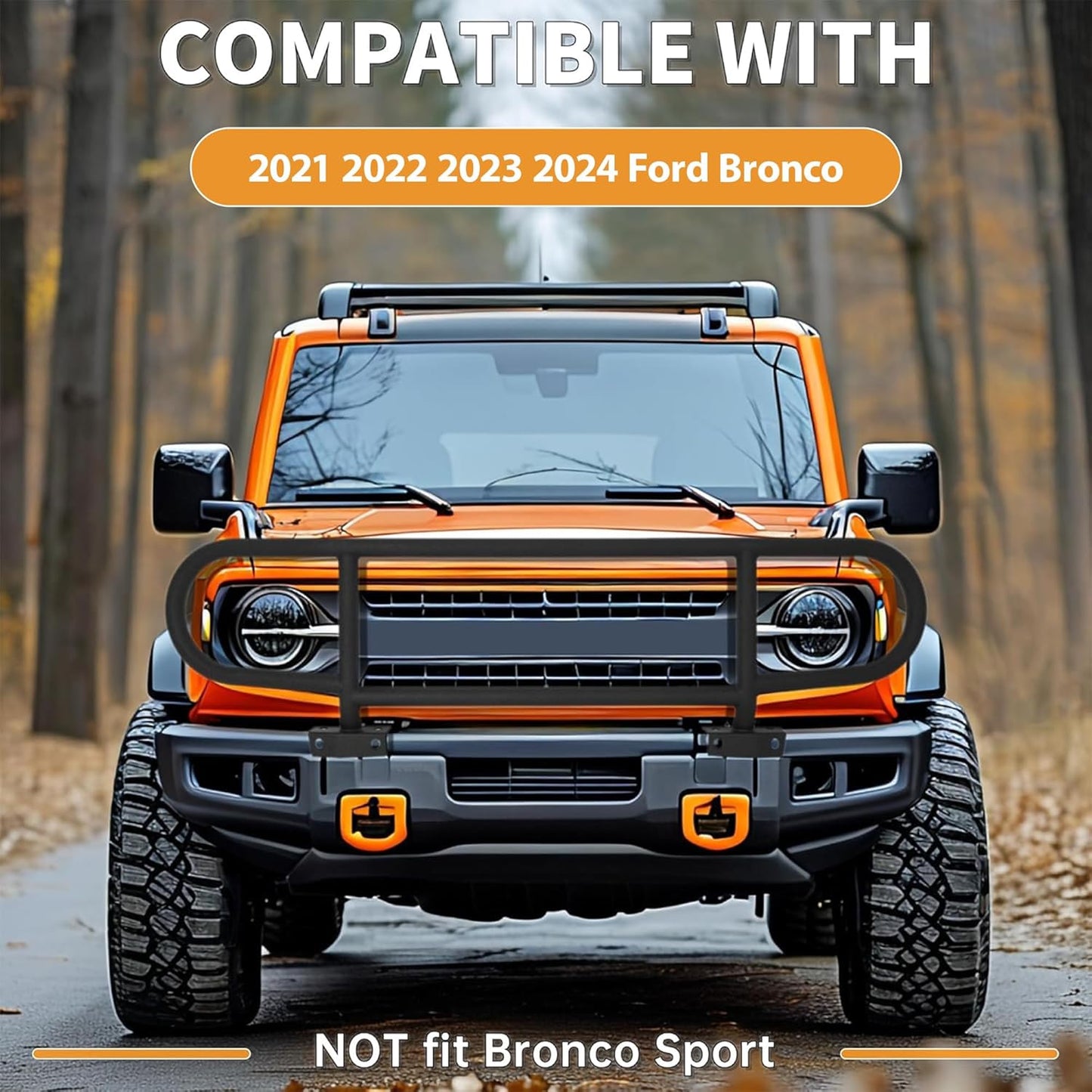 KUAFU Bull Bar Brush Guard Compatible with 2021 2022 2023 2024 Ford Bronco Front Bumper Bull Bar Black Steel Powder Coated Grille Impact Frame